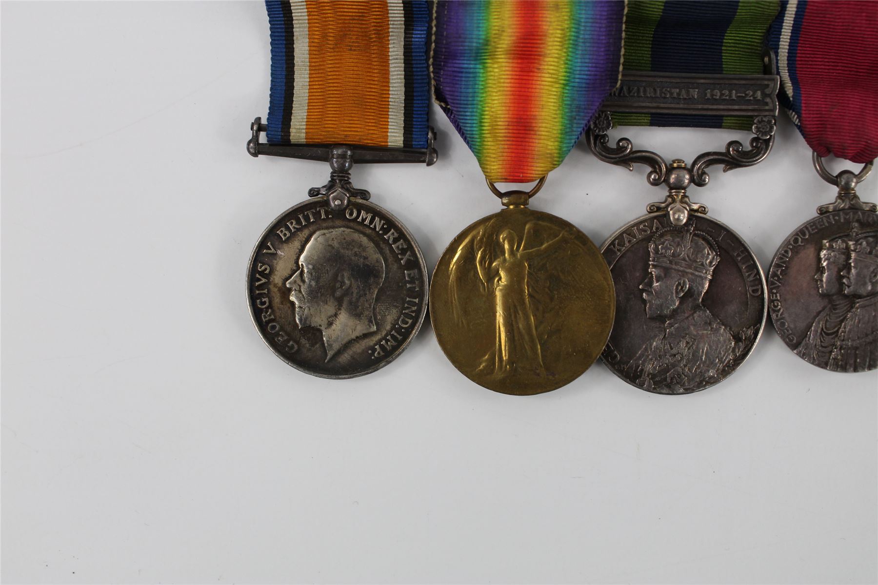 WWI era campaign medal group mounted on original ribbons & sports