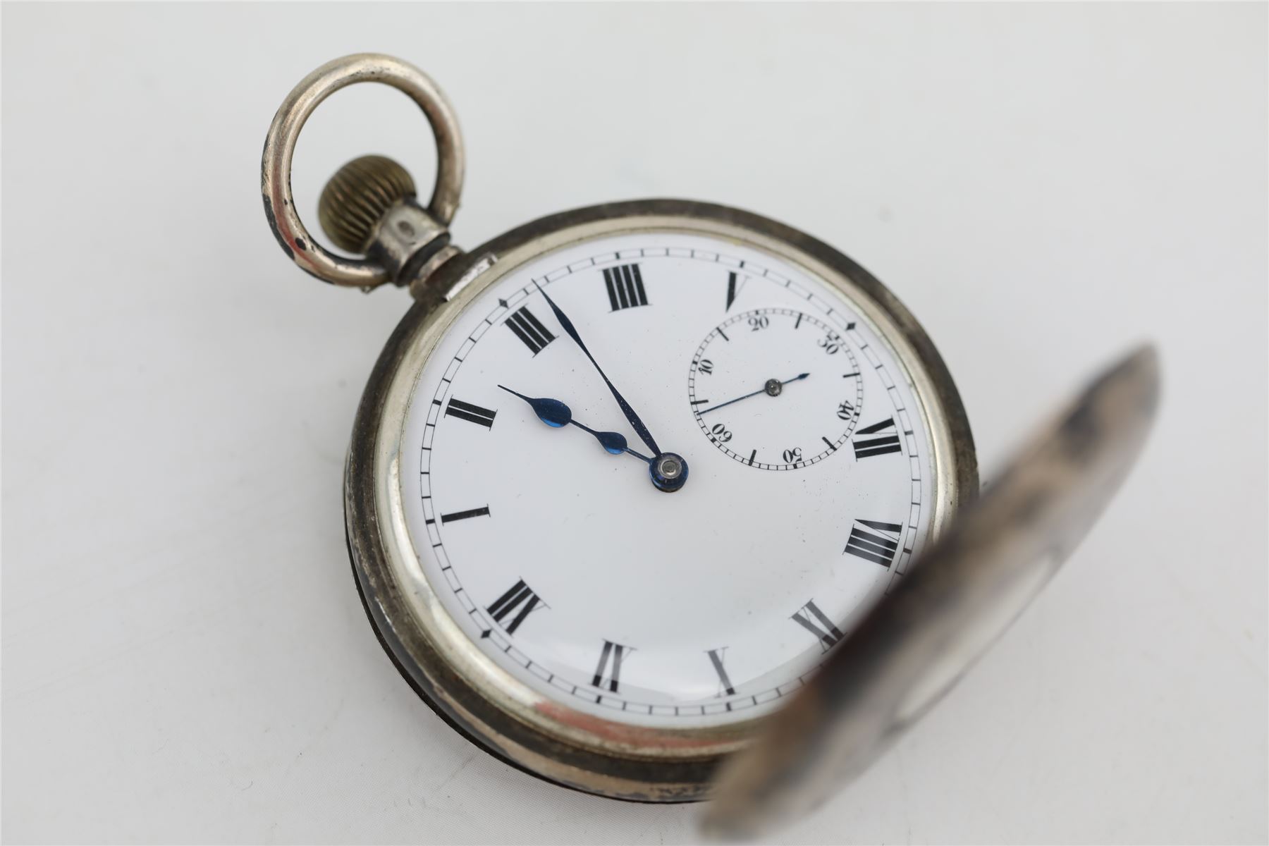 Vintage OMEGA .925 STERLING SILVER Half Hunter Pocket Watch WORKING