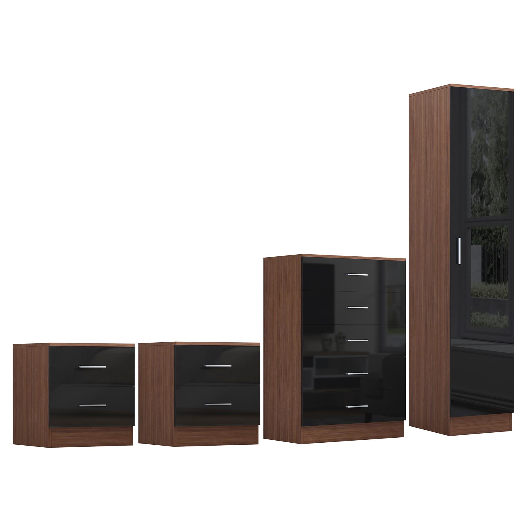 REFLECT Gloss 4pc Bedroom Set - 1 Door Wardrobe + 5 Draw Chest + 2 Bedsides - Picture 19 of 49