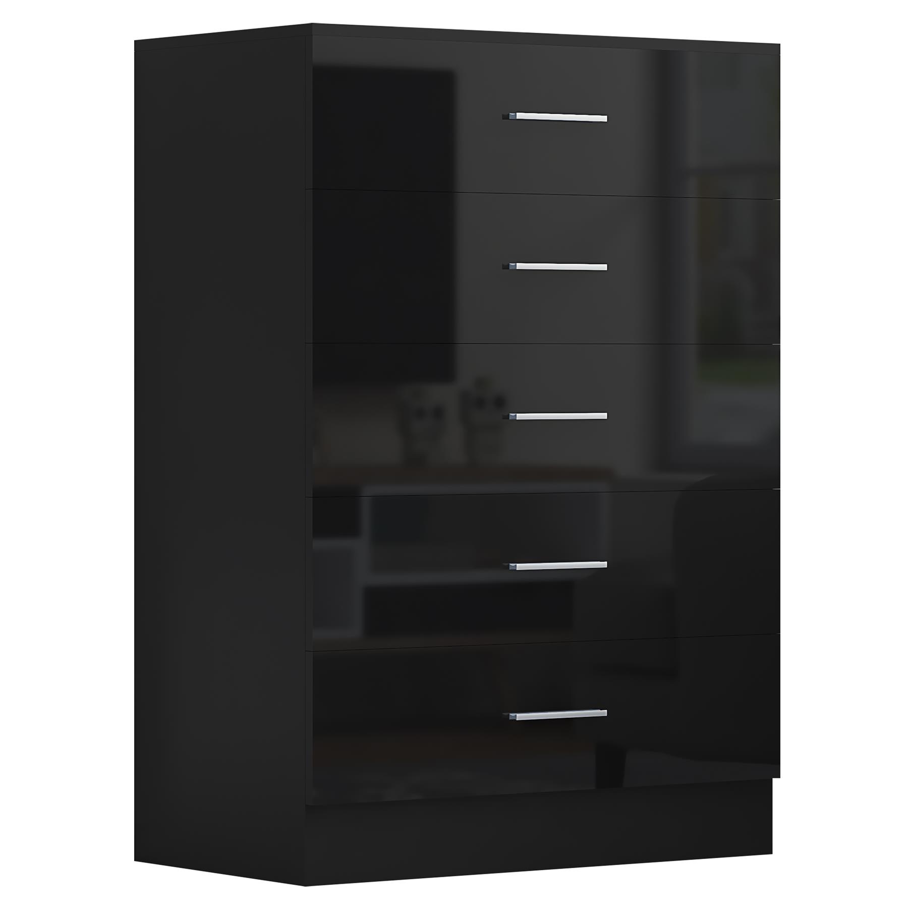 REFLECT Gloss 4pc Set - 3 Door Mirrored Wardrobe + 5 Draw Chest + Bedside + Desk - Picture 11 of 53