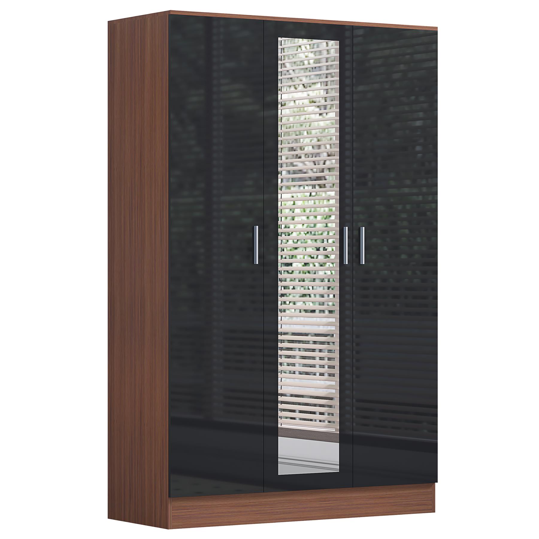 REFLECT Gloss 4pc Set - 3 Door Mirrored Wardrobe + 5 Draw Chest + 2 Bedsides - Picture 23 of 52