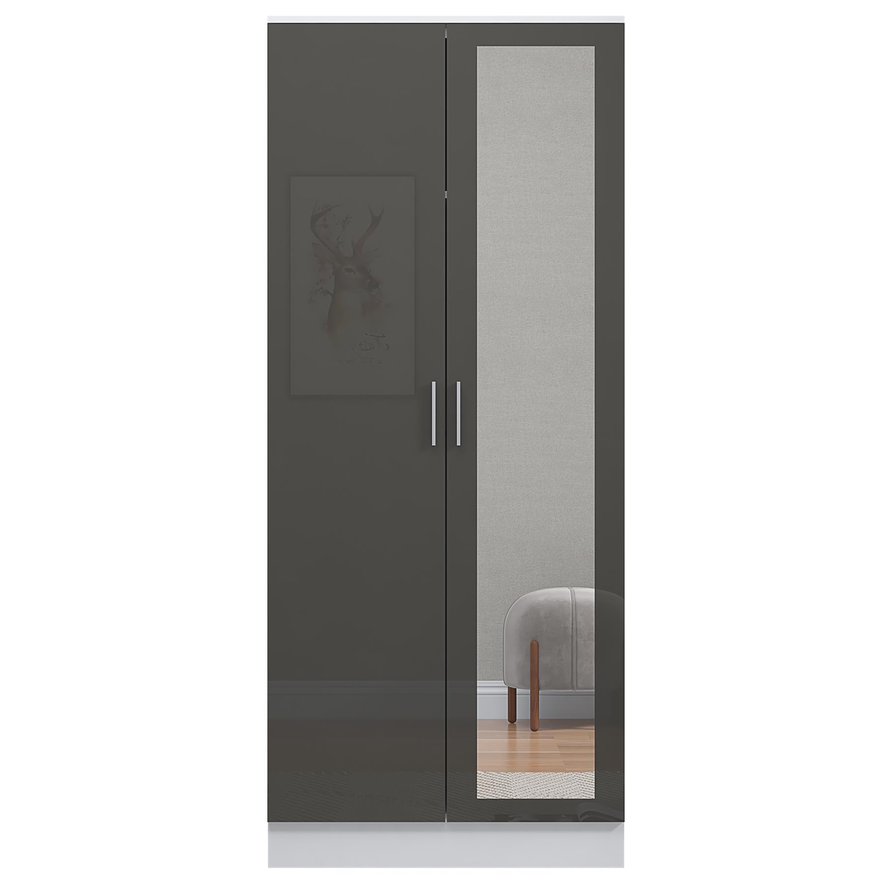 REFLECT Gloss Bedroom Furniture 2 Door Mirrored Wardrobe - 4 Colour Options - Picture 28 of 41