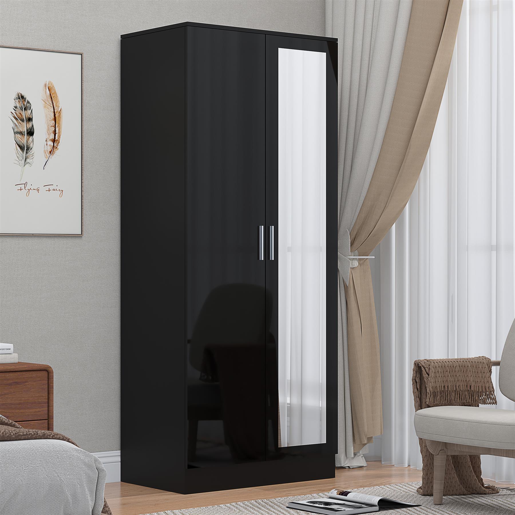 REFLECT Gloss Bedroom Furniture 2 Door Mirrored Wardrobe - 4 Colour Options - Picture 2 of 41
