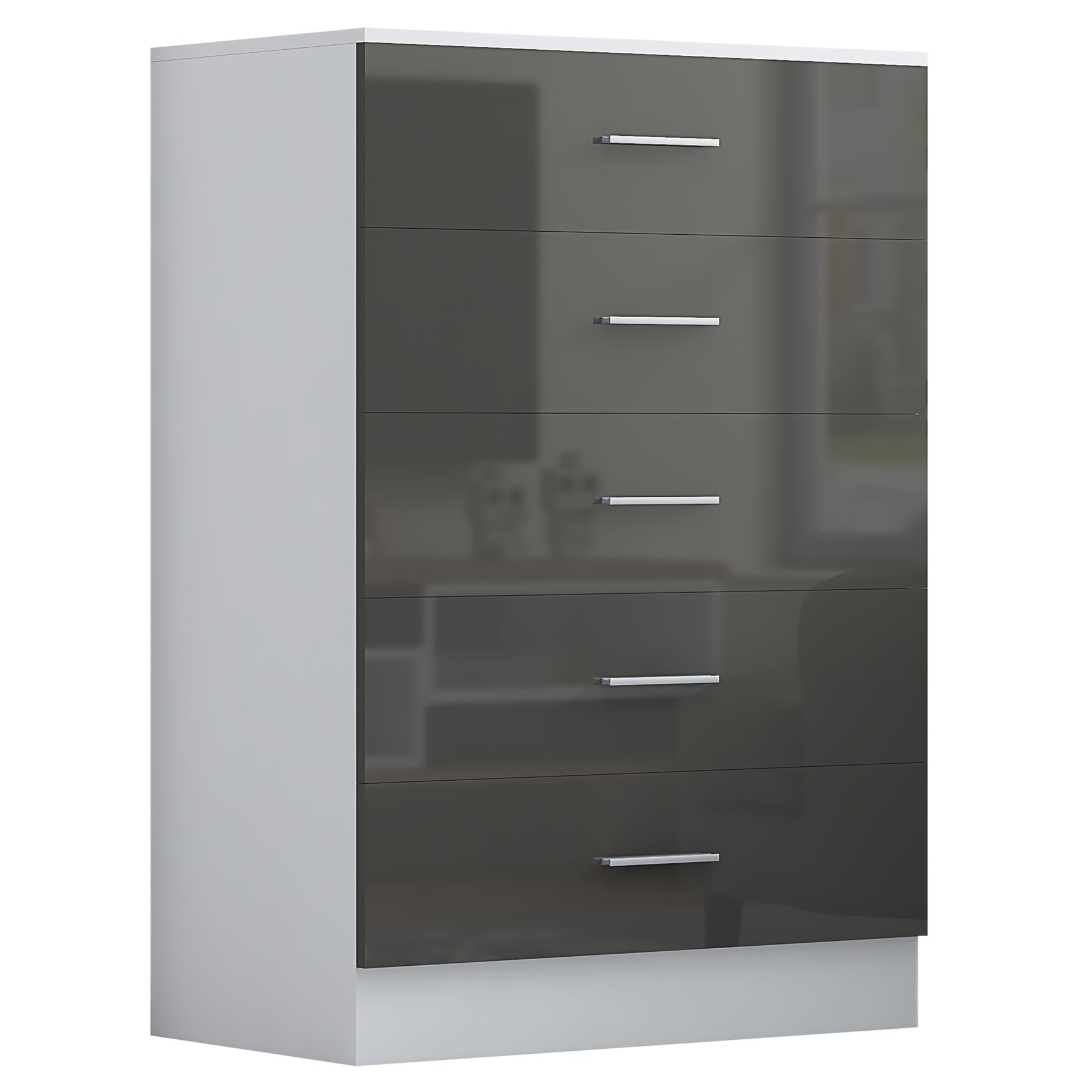 REFLECT Gloss 4pc Bedroom Set - 2 Door Wardrobe + 5 Draw Chest + 2 Bedsides - Picture 33 of 49