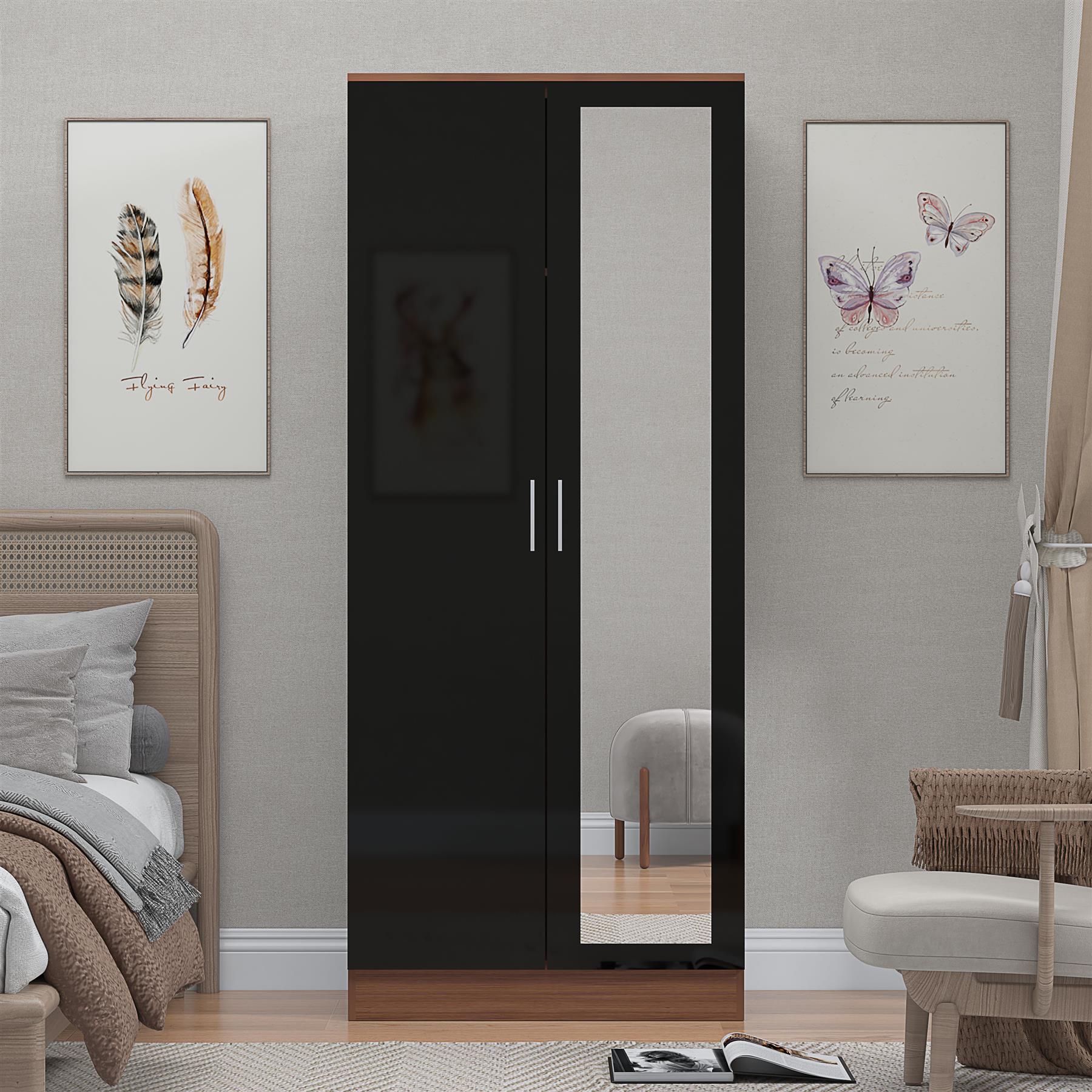 REFLECT Gloss Bedroom Furniture 2 Door Mirrored Wardrobe - 4 Colour Options - Picture 14 of 41