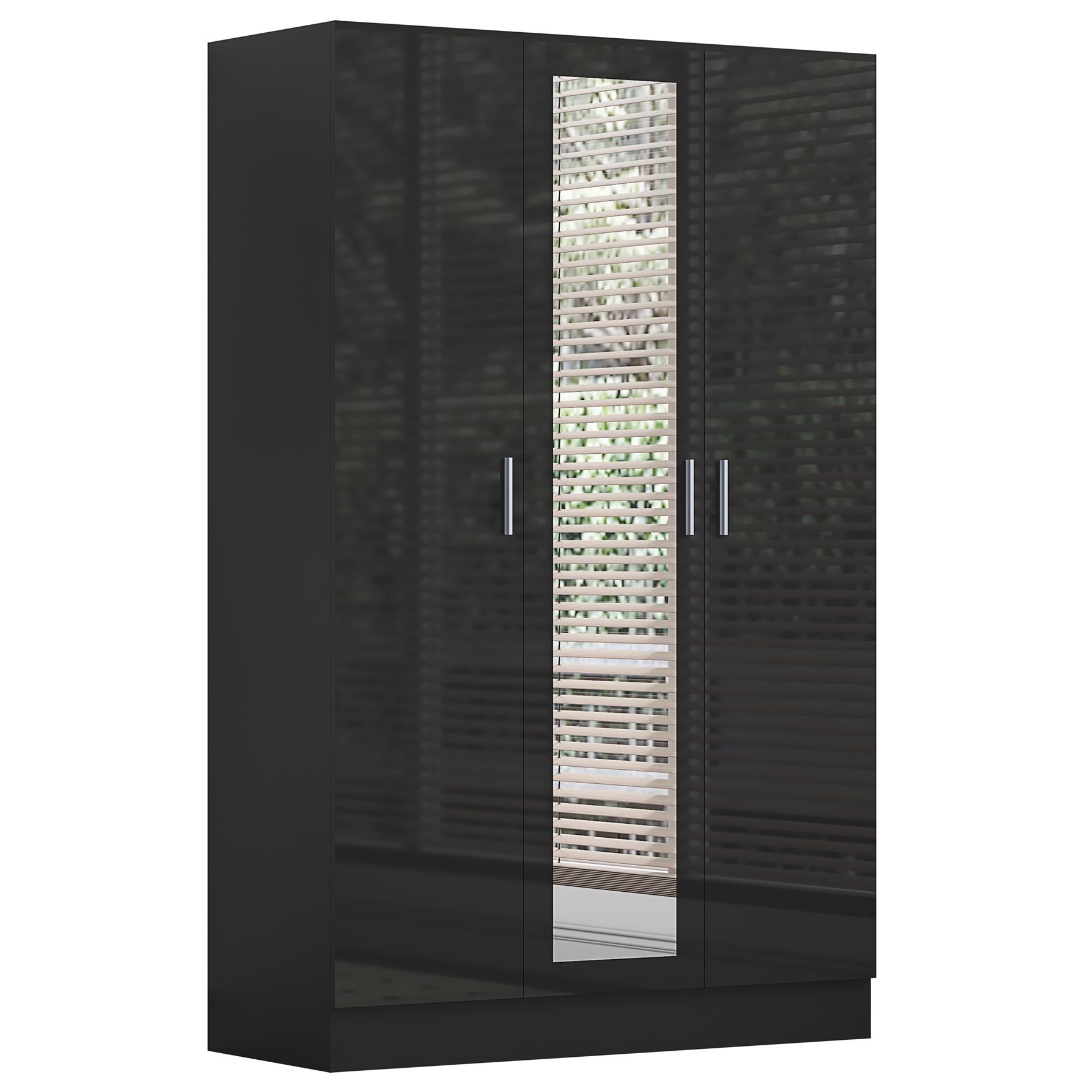 REFLECT Gloss 4pc Set - 3 Door Mirrored Wardrobe + 5 Draw Chest + Bedside + Desk - Picture 10 of 53