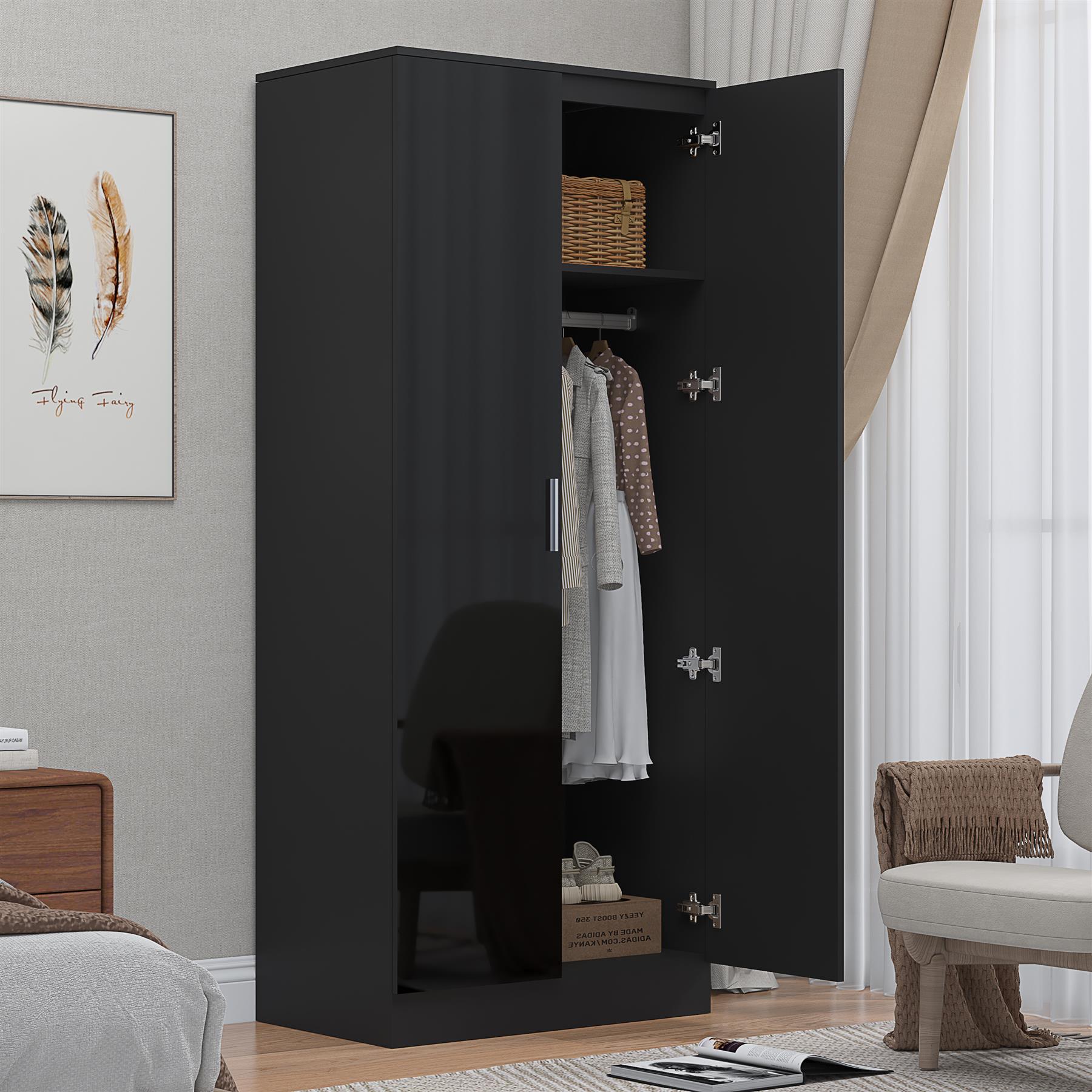 REFLECT Gloss Bedroom Furniture 2 Door Mirrored Wardrobe - 4 Colour Options - Picture 3 of 41