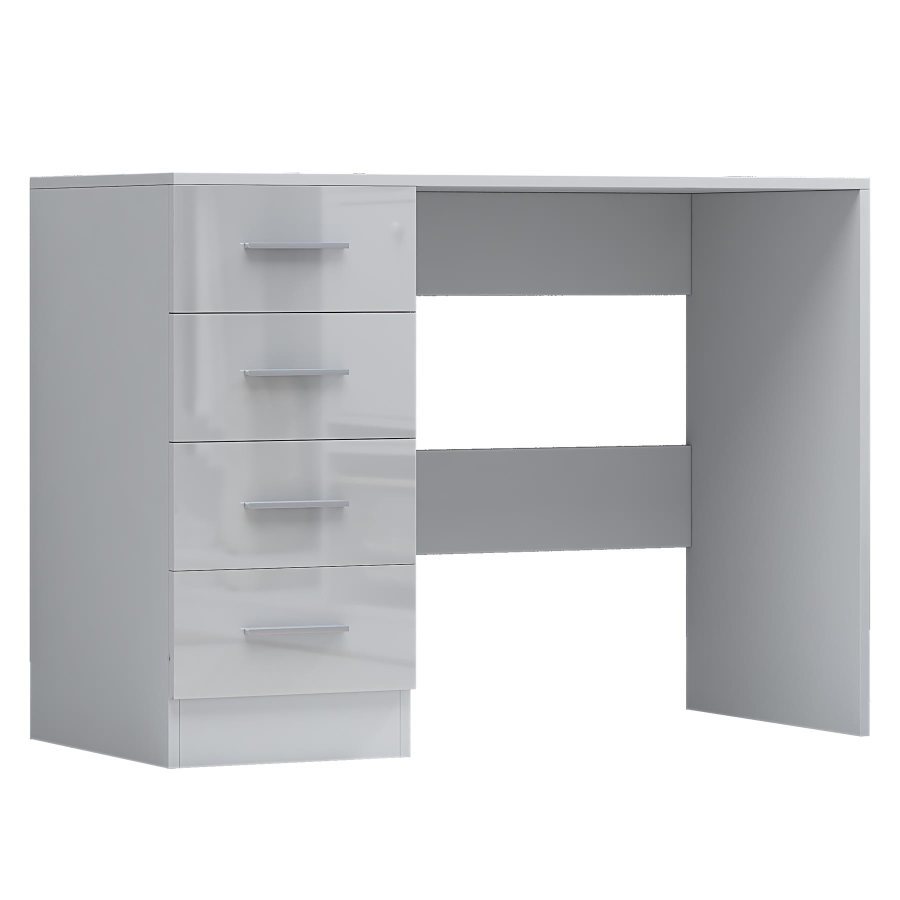 REFLECT Gloss 4pc Set - 3 Door Mirrored Wardrobe + 5 Draw Chest + Bedside + Desk - Picture 49 of 53