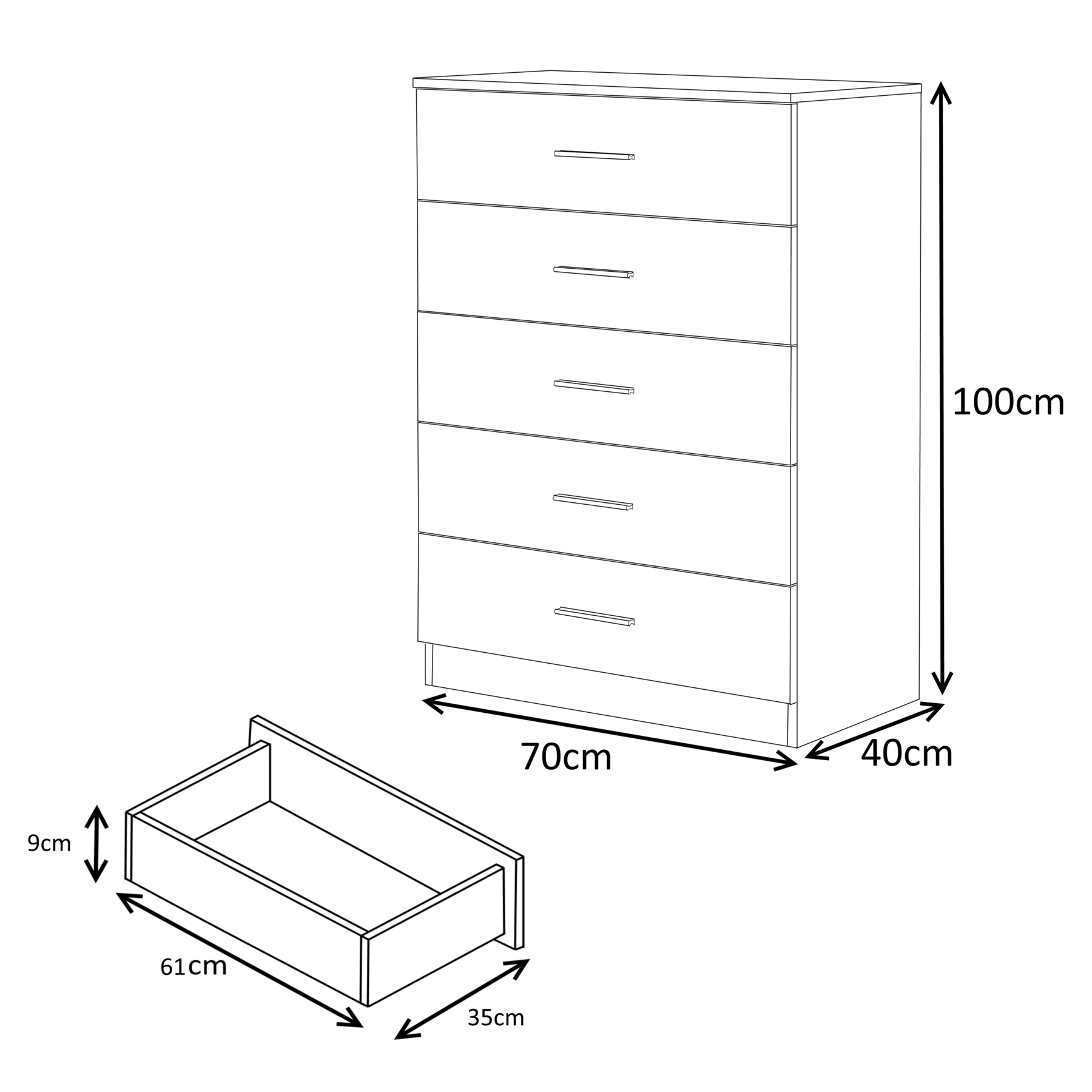 REFLECT Gloss 4pc Set - 2 Door Corner Wardrobe + 5 Draw Chest + Bedside + Desk - Picture 29 of 41