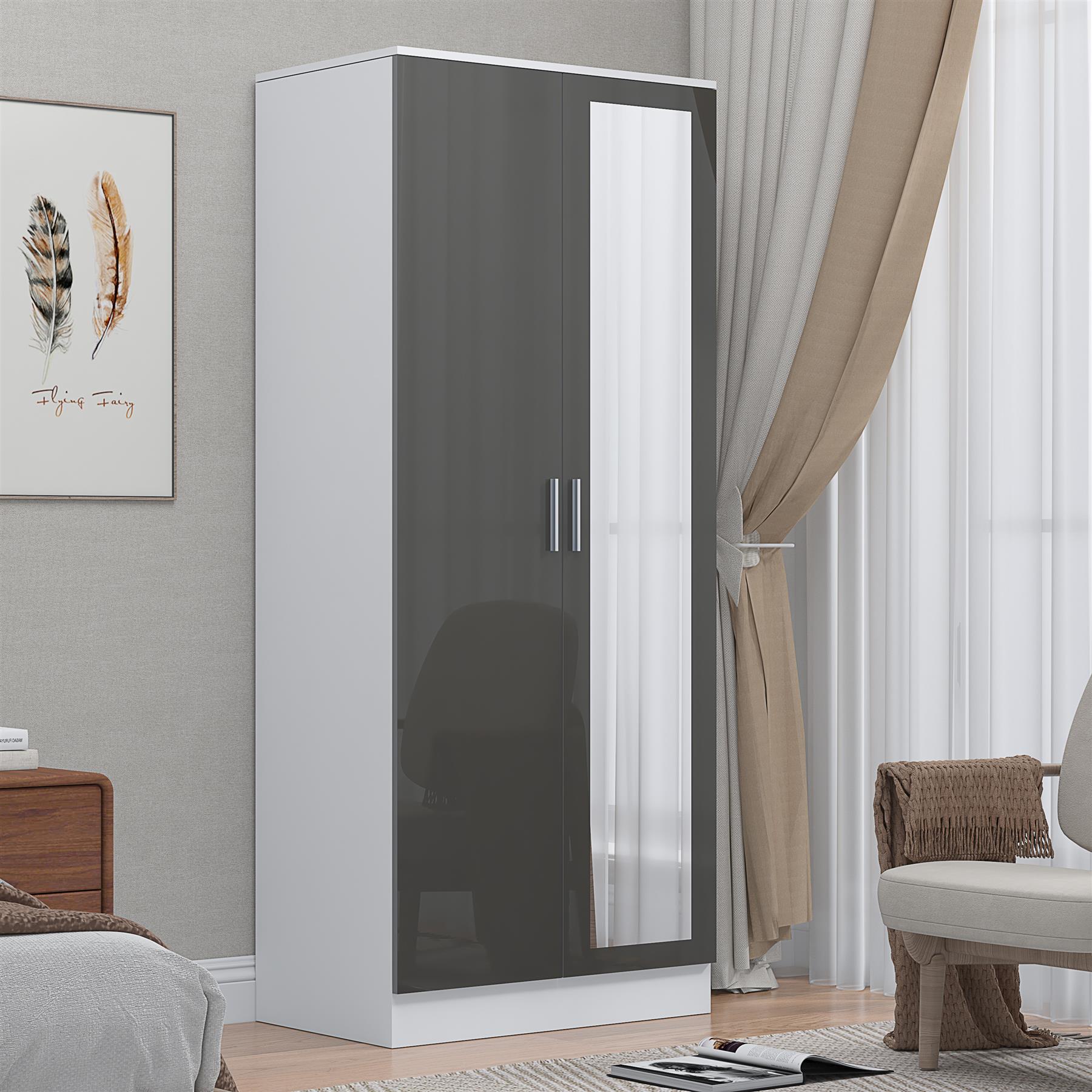 REFLECT Gloss Bedroom Furniture 2 Door Mirrored Wardrobe - 4 Colour Options - Picture 22 of 41