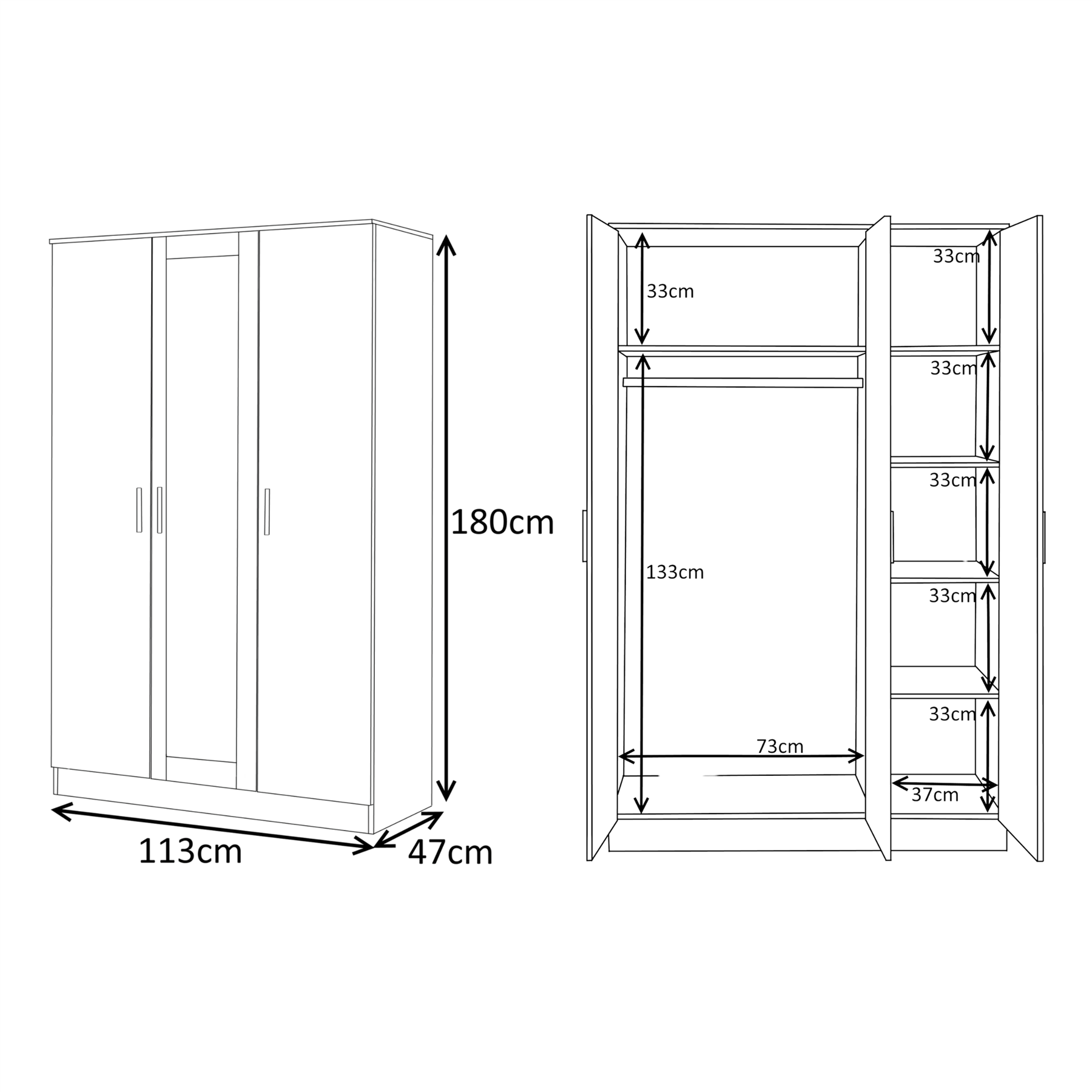 REFLECT Gloss 4pc Set - 3 Door Mirrored Wardrobe + 5 Draw Chest + Bedside + Desk - Picture 26 of 53