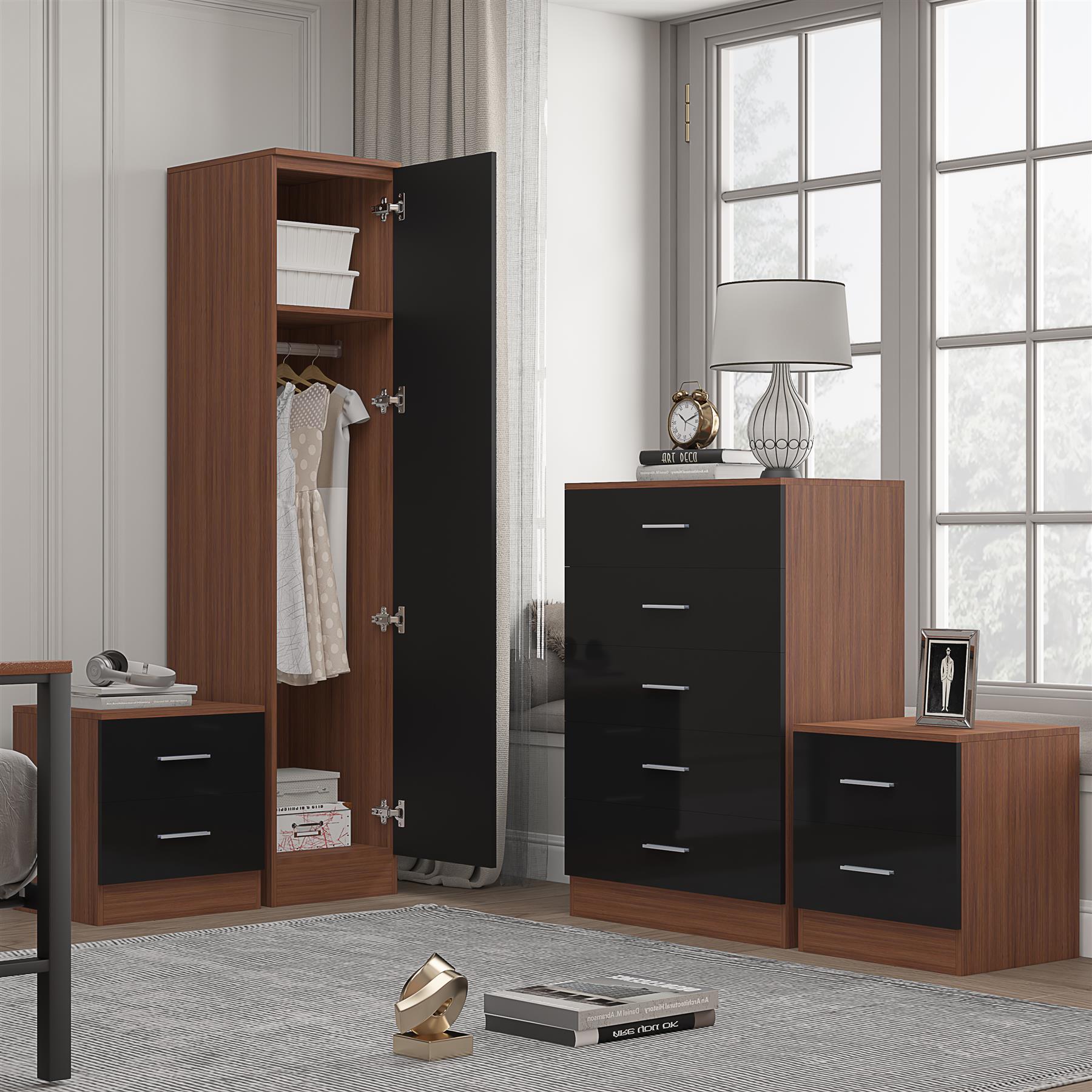 REFLECT Gloss 4pc Bedroom Set - 1 Door Wardrobe + 5 Draw Chest + 2 Bedsides - Picture 15 of 49