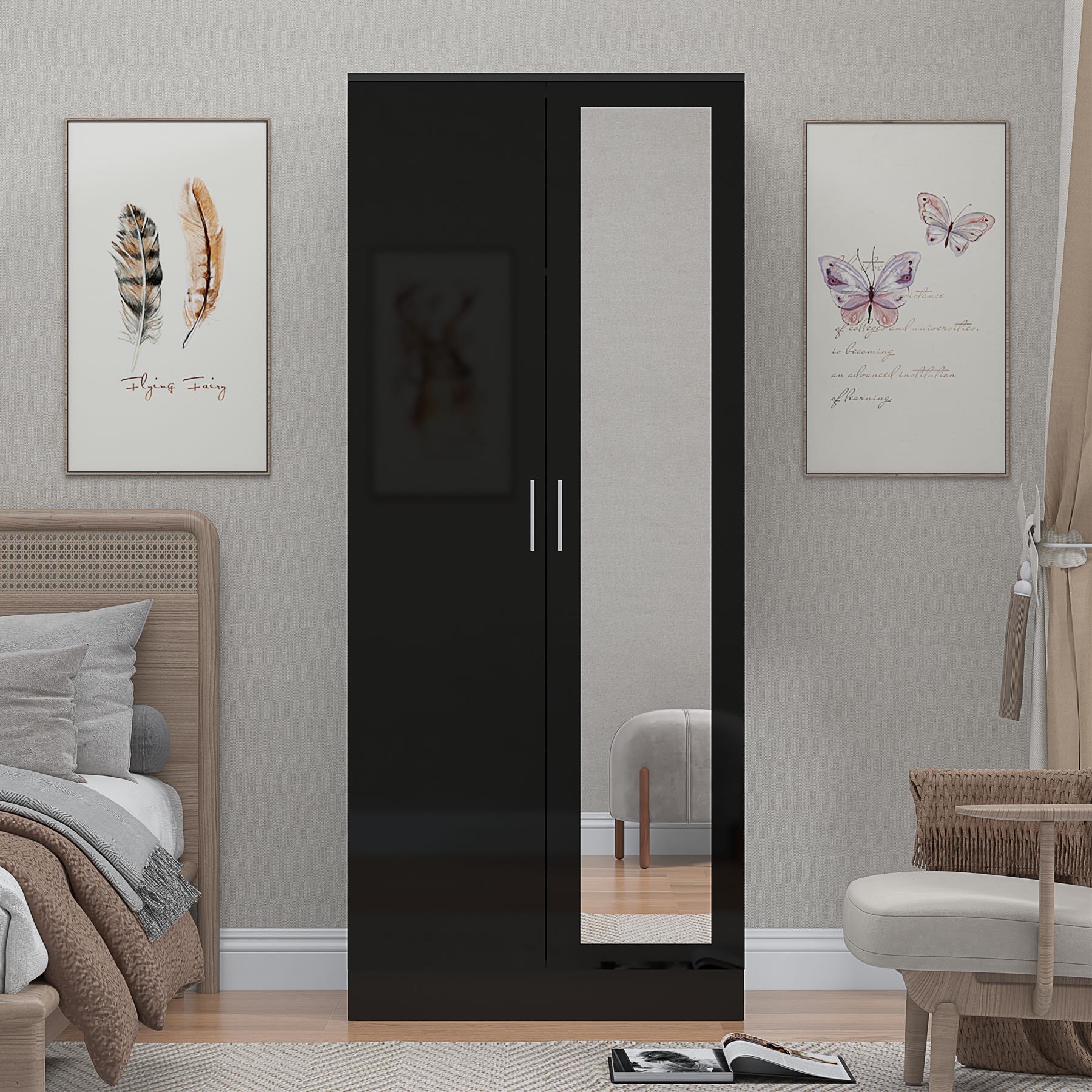 REFLECT Gloss Bedroom Furniture 2 Door Mirrored Wardrobe - 4 Colour Options - Picture 4 of 41