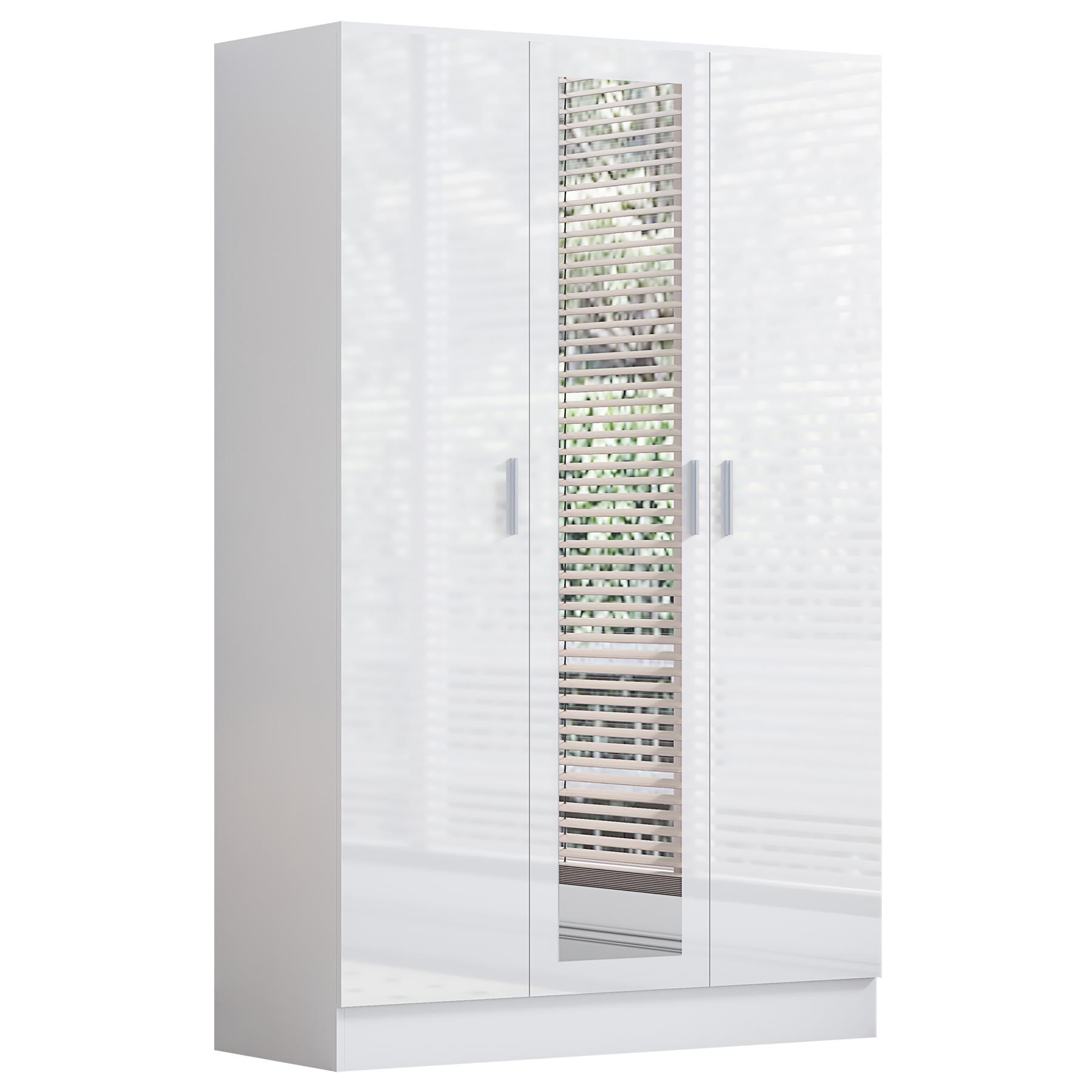 REFLECT Gloss 4pc Set - 3 Door Mirrored Wardrobe + 5 Draw Chest + Bedside + Desk - Picture 46 of 53