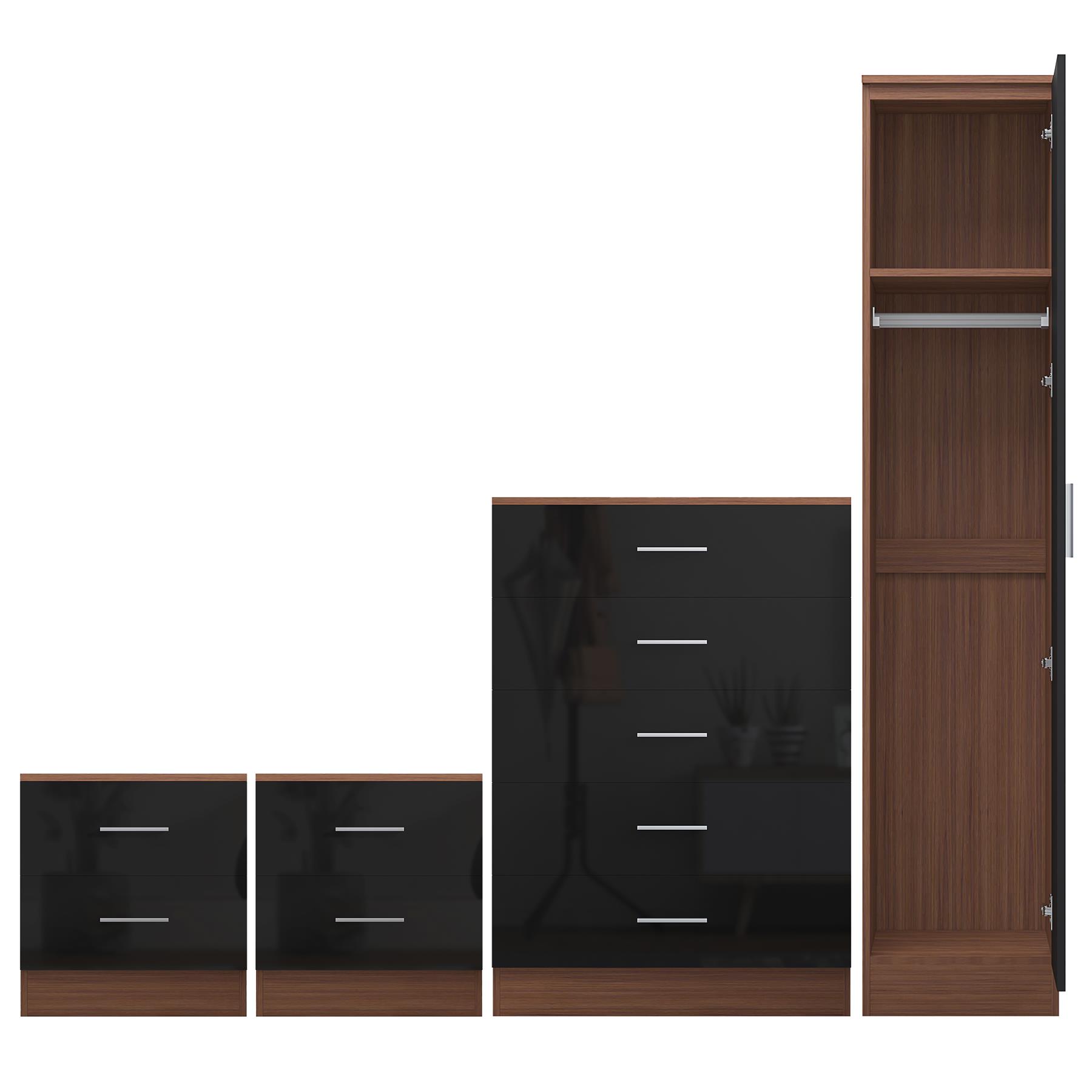 REFLECT Gloss 4pc Bedroom Set - 1 Door Wardrobe + 5 Draw Chest + 2 Bedsides - Picture 18 of 49