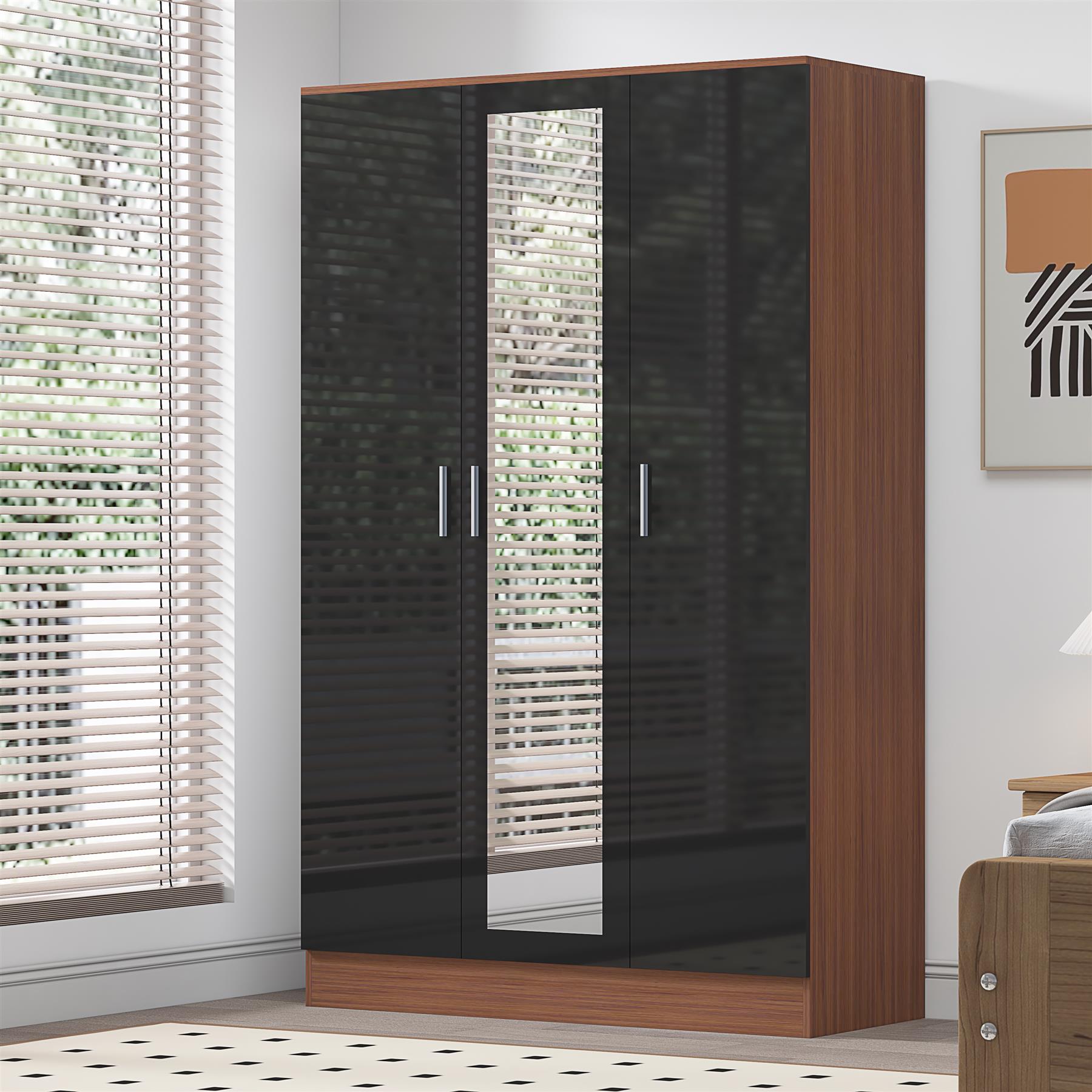 REFLECT Gloss Bedroom Furniture 3 Door Mirrored Wardrobe - 4 Colour Options - Picture 12 of 41
