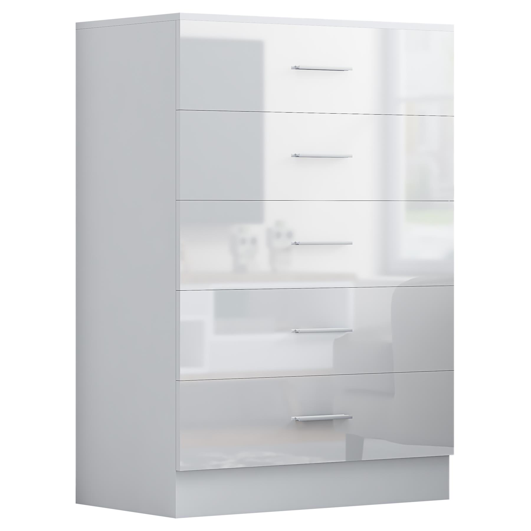 REFLECT Gloss 4pc Set - 3 Door Mirrored Wardrobe + 5 Draw Chest + Bedside + Desk - Picture 47 of 53