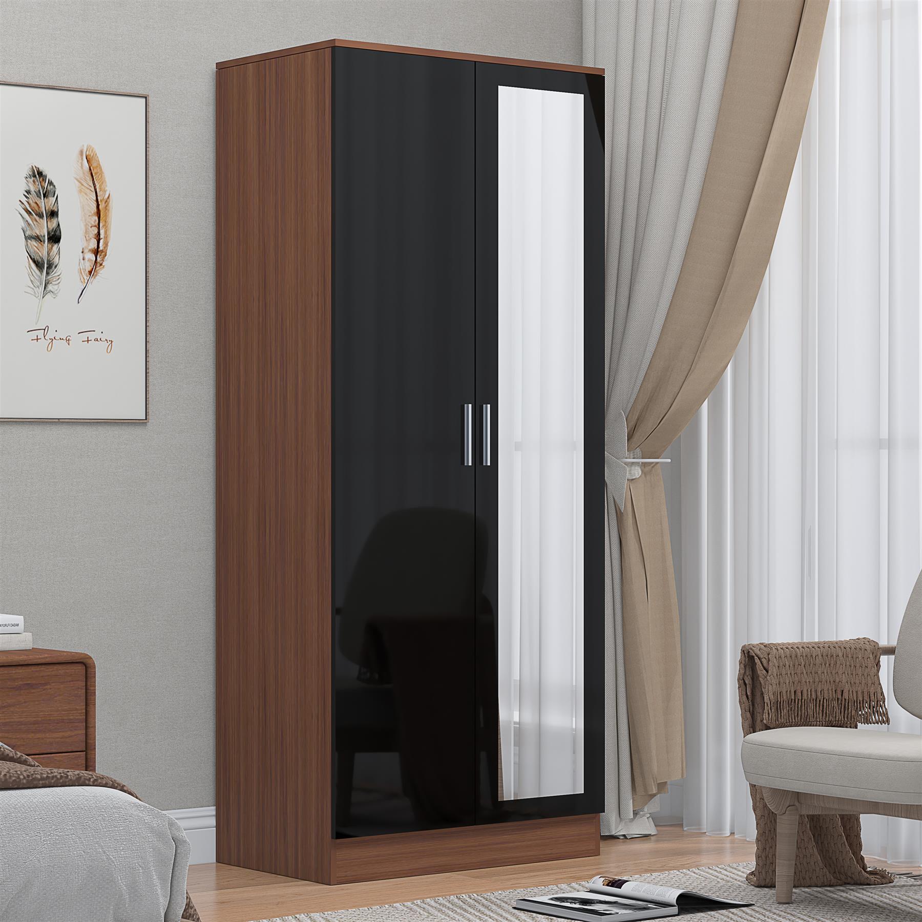 REFLECT Gloss Bedroom Furniture 2 Door Mirrored Wardrobe - 4 Colour Options - Picture 12 of 41