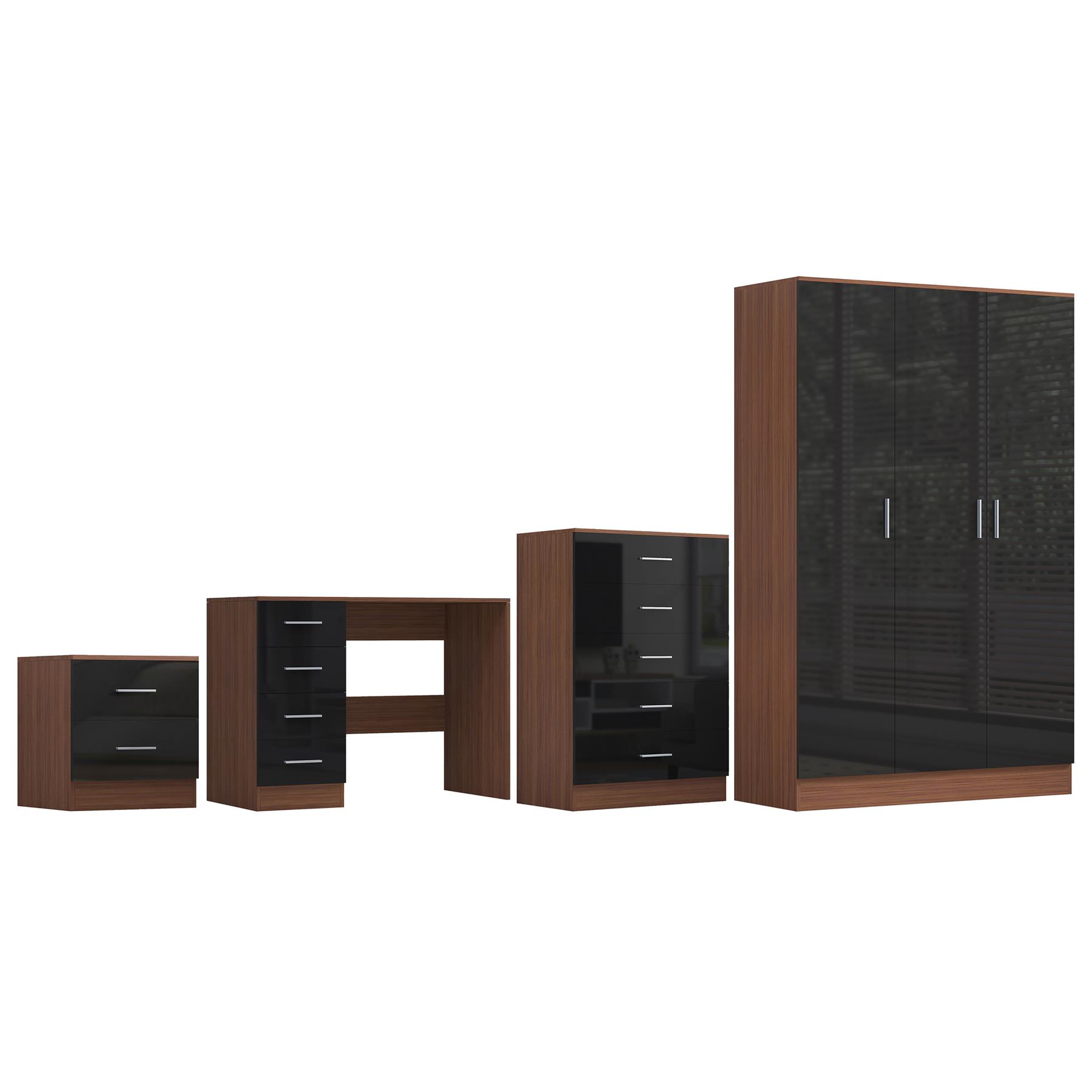 REFLECT Gloss 4pc Bedroom Set - 3 Door Wardrobe + Tall Chest + Bedside + Desk - Picture 16 of 41