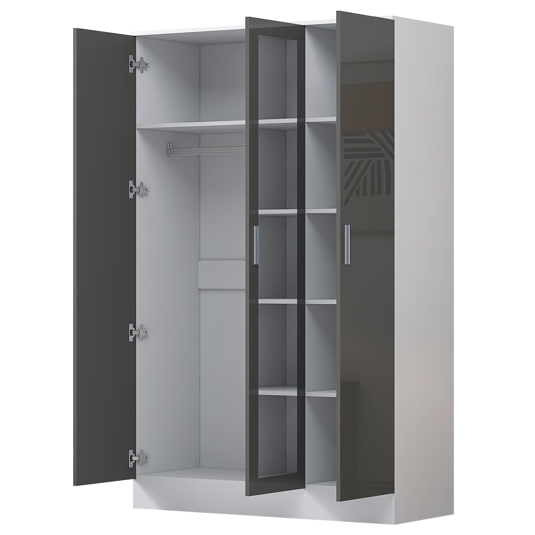 REFLECT Gloss Bedroom Furniture 3 Door Mirrored Wardrobe - 4 Colour Options - Picture 27 of 41