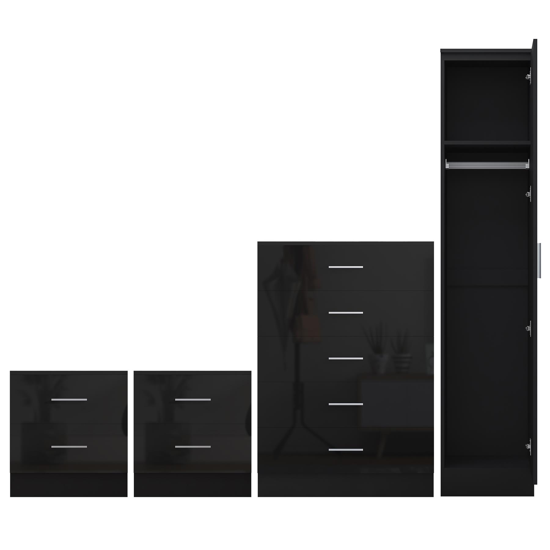 REFLECT Gloss 4pc Bedroom Set - 1 Door Wardrobe + 5 Draw Chest + 2 Bedsides - Picture 6 of 49