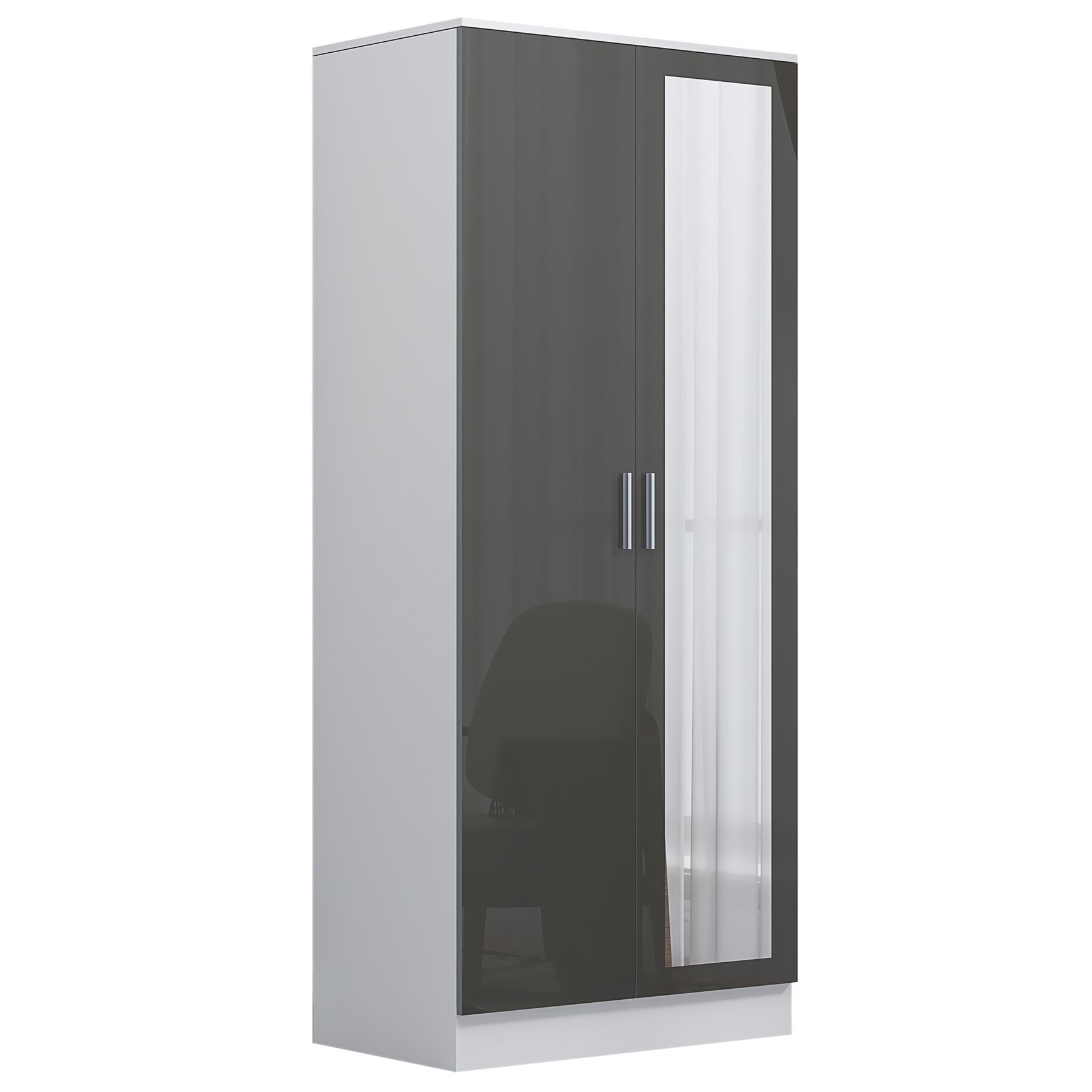 REFLECT Gloss Bedroom Furniture 2 Door Mirrored Wardrobe - 4 Colour Options - Picture 26 of 41