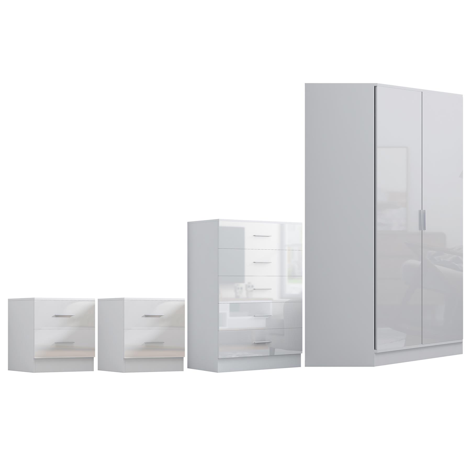 REFLECT Gloss 4pc Set - 2 Door Corner Wardrobe + 5 Draw Chest + 2 Bedsides - Picture 36 of 41