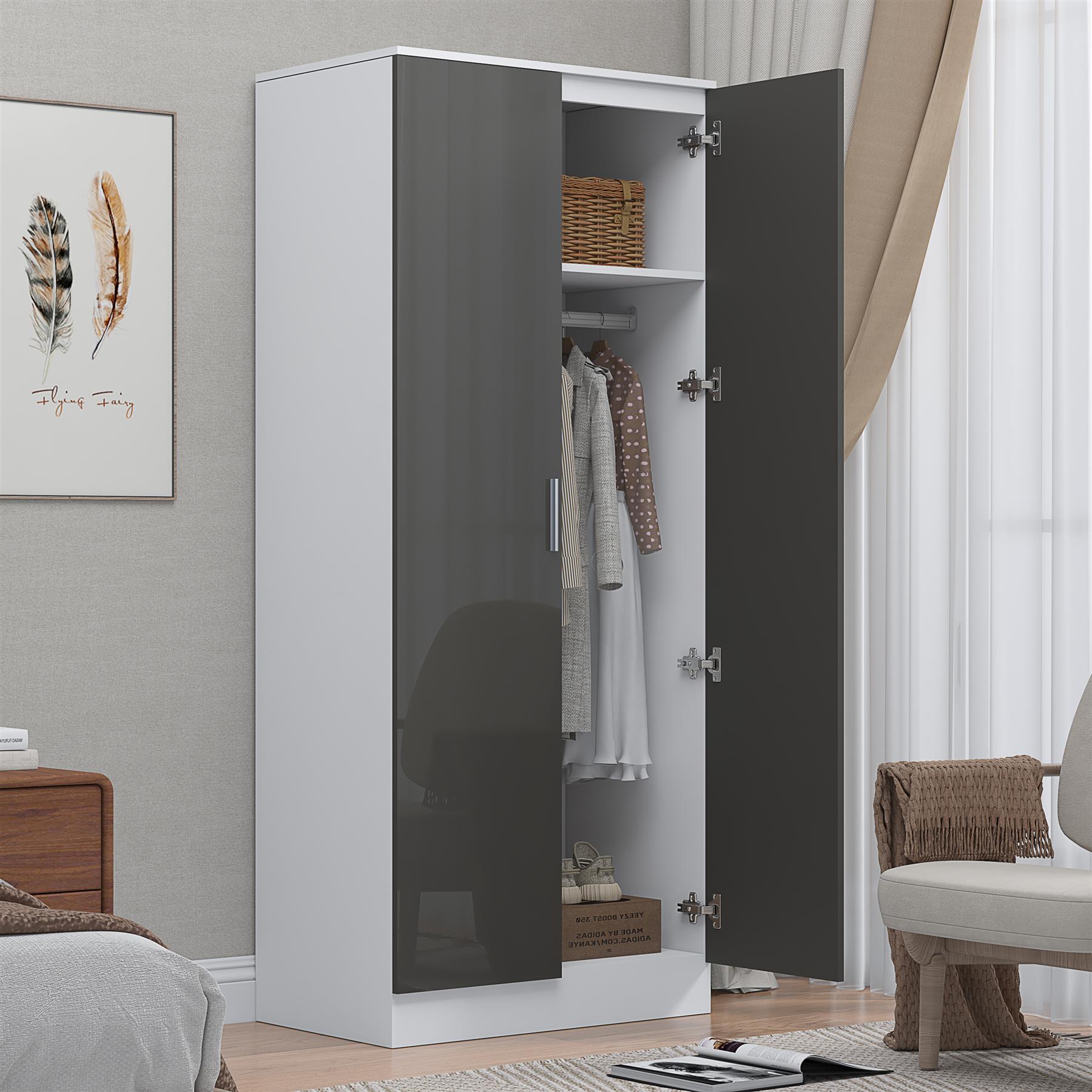 REFLECT Gloss Bedroom Furniture 2 Door Mirrored Wardrobe - 4 Colour Options - Picture 23 of 41