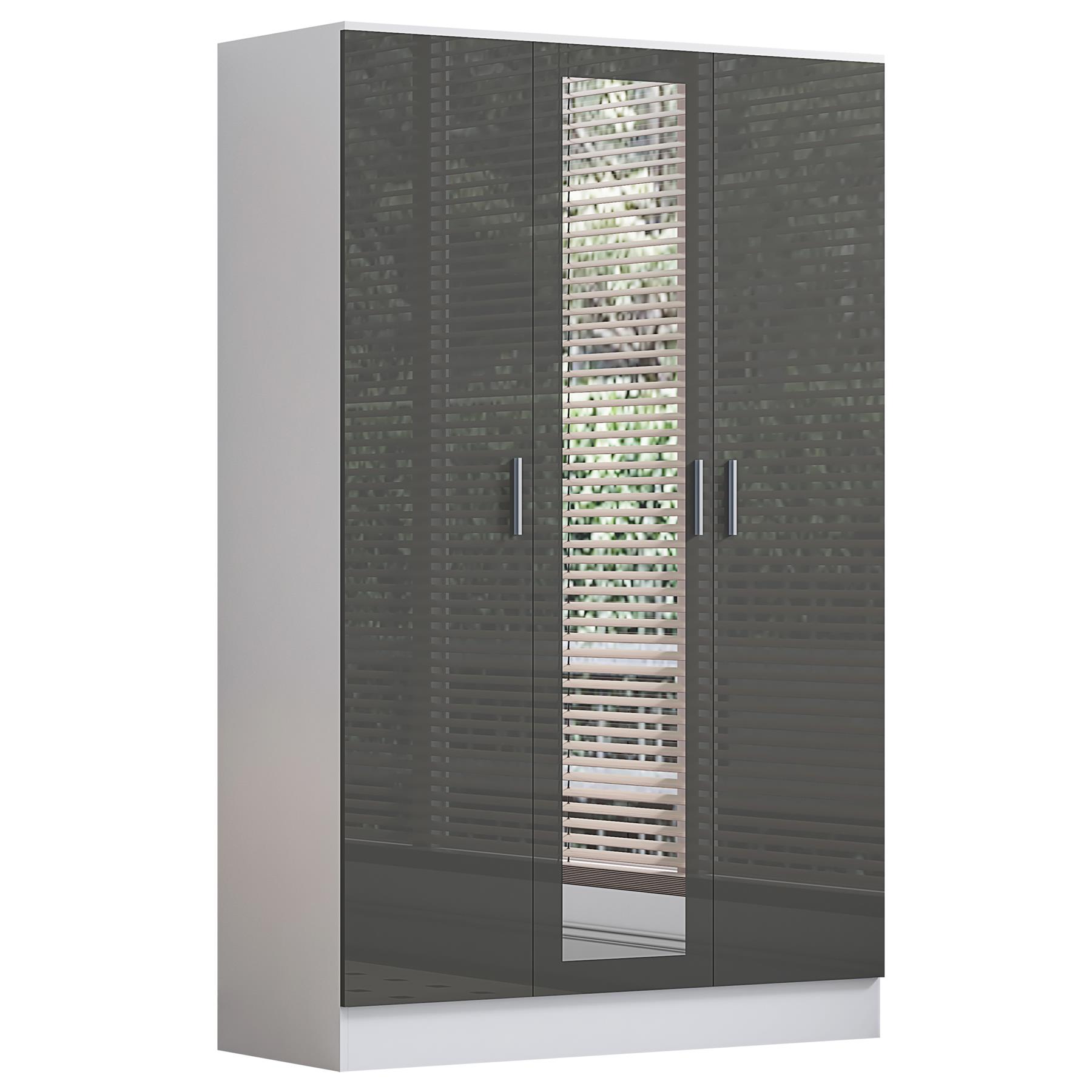 REFLECT Gloss 4pc Set - 3 Door Mirrored Wardrobe + 5 Draw Chest + Bedside + Desk - Picture 34 of 53
