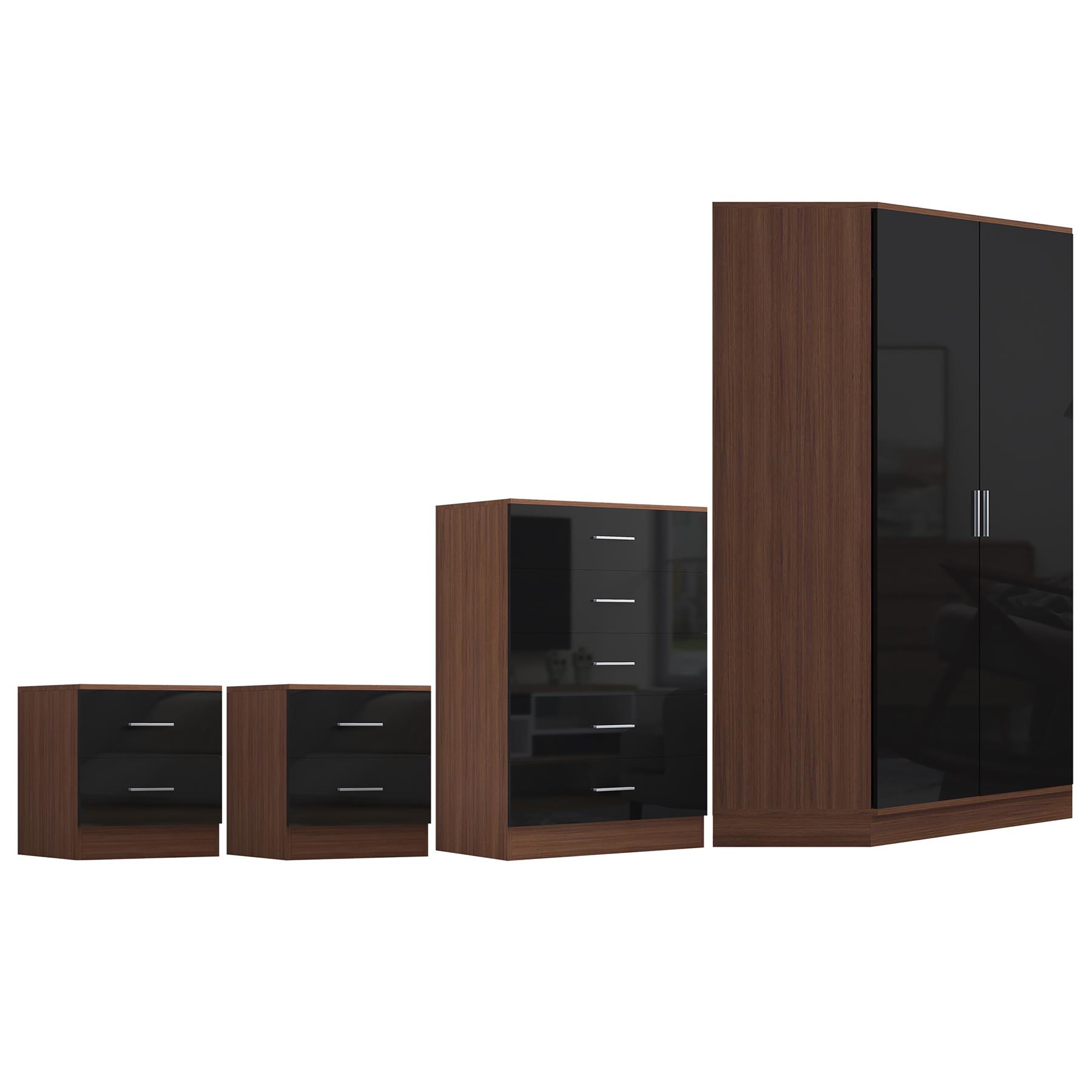 REFLECT Gloss 4pc Set - 2 Door Corner Wardrobe + 5 Draw Chest + 2 Bedsides - Picture 16 of 41