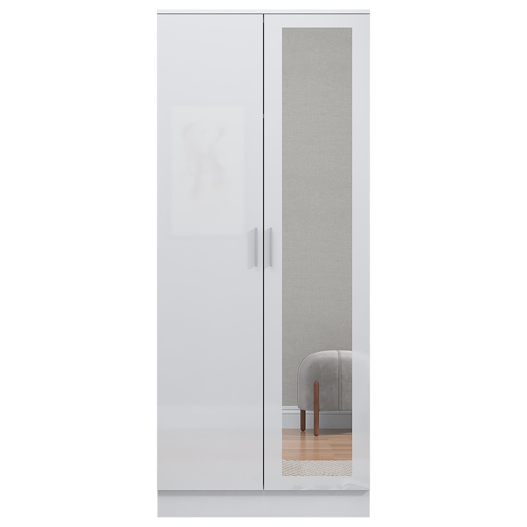 REFLECT Gloss Bedroom Furniture 2 Door Mirrored Wardrobe - 4 Colour Options - Picture 38 of 41
