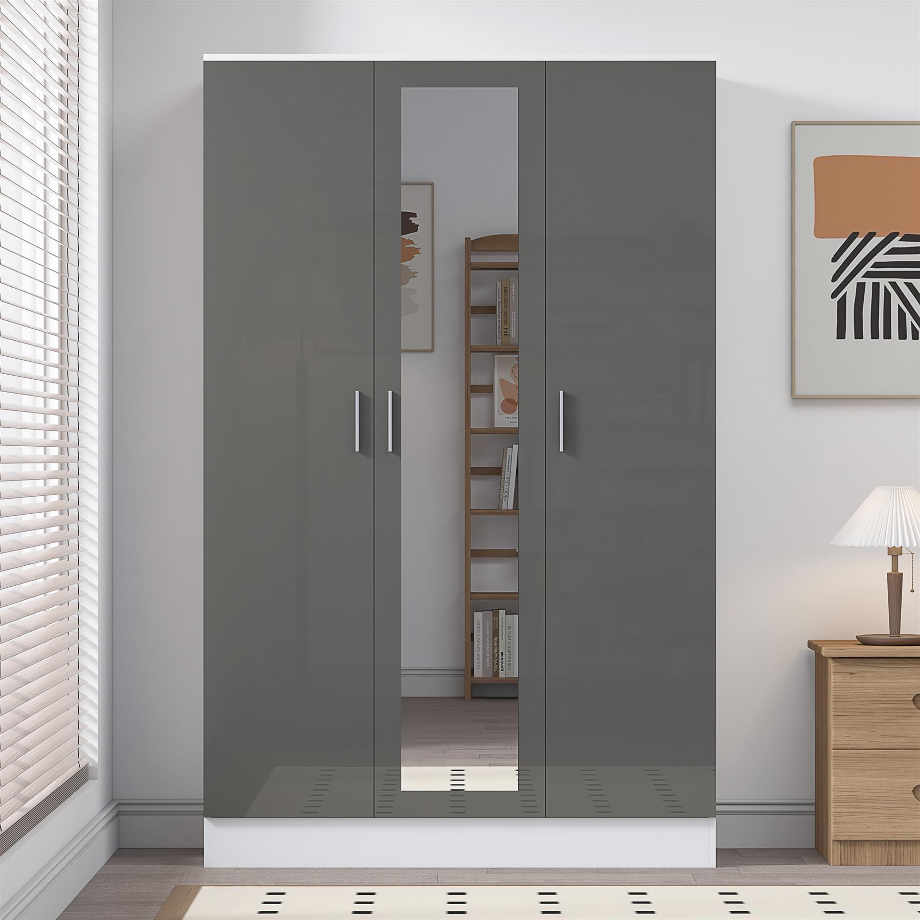 REFLECT Gloss Bedroom Furniture 3 Door Mirrored Wardrobe - 4 Colour Options - Picture 24 of 41