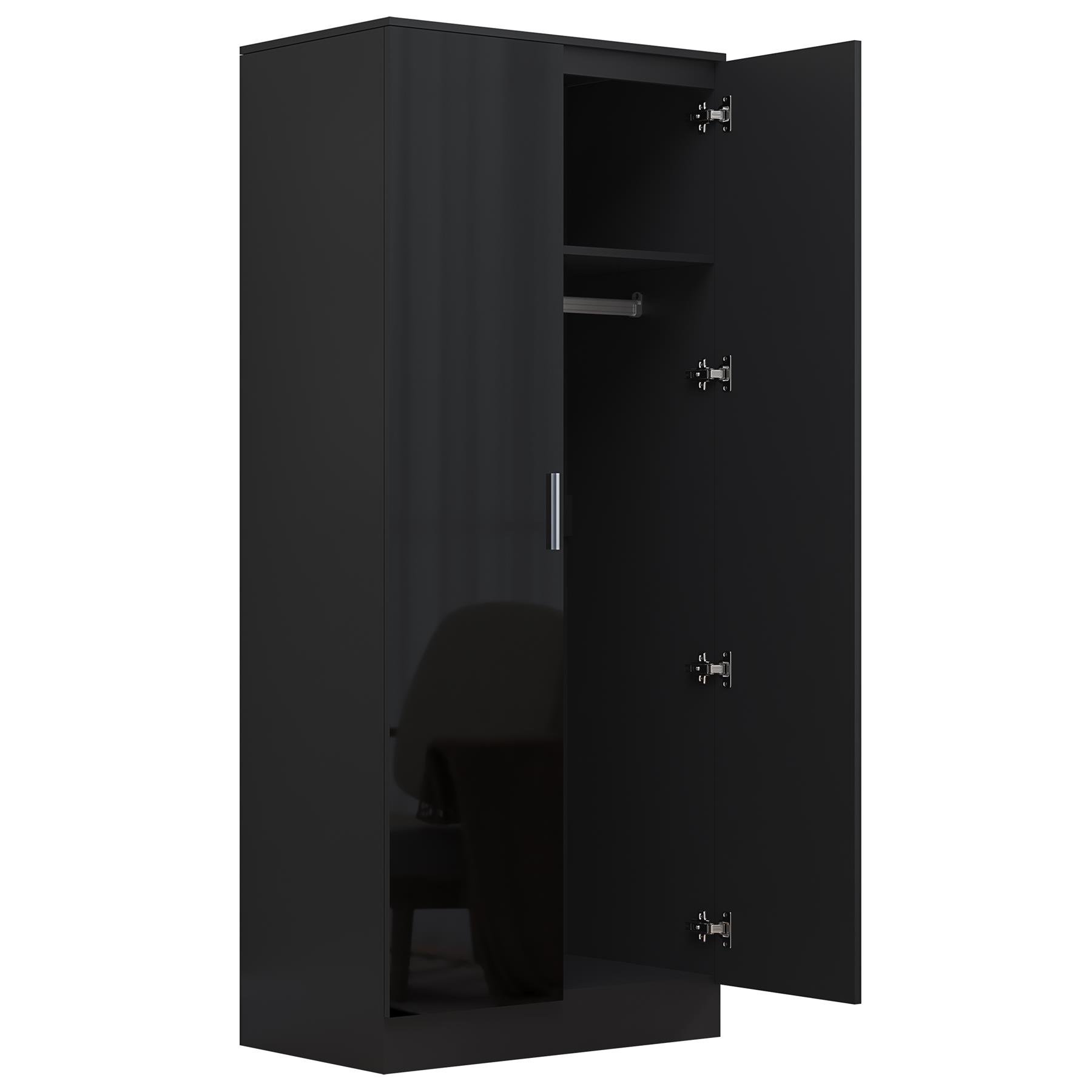 REFLECT Gloss Bedroom Furniture 2 Door Mirrored Wardrobe - 4 Colour Options - Picture 7 of 41