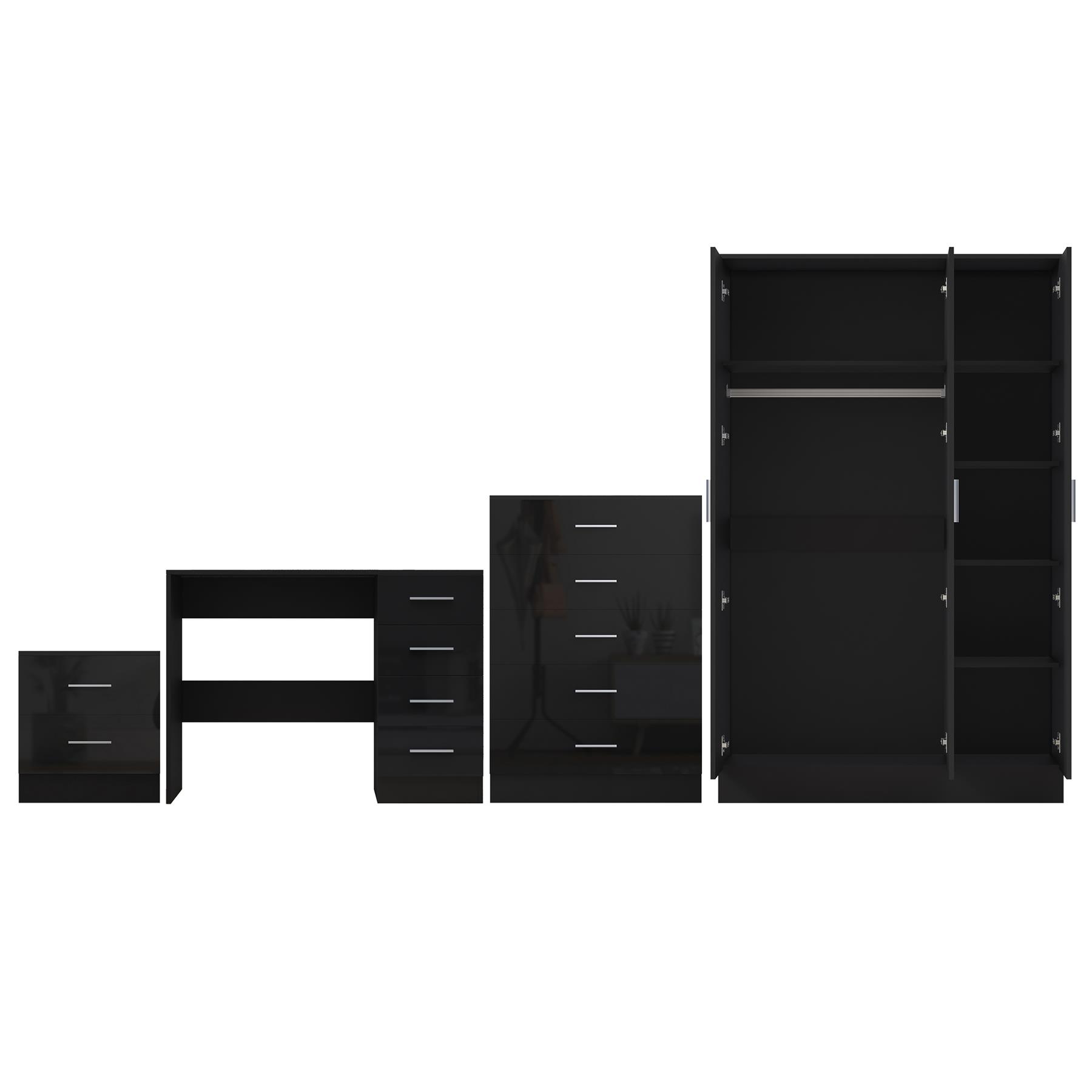 REFLECT Gloss 4pc Bedroom Set - 3 Door Wardrobe + Tall Chest + Bedside + Desk - Picture 7 of 41