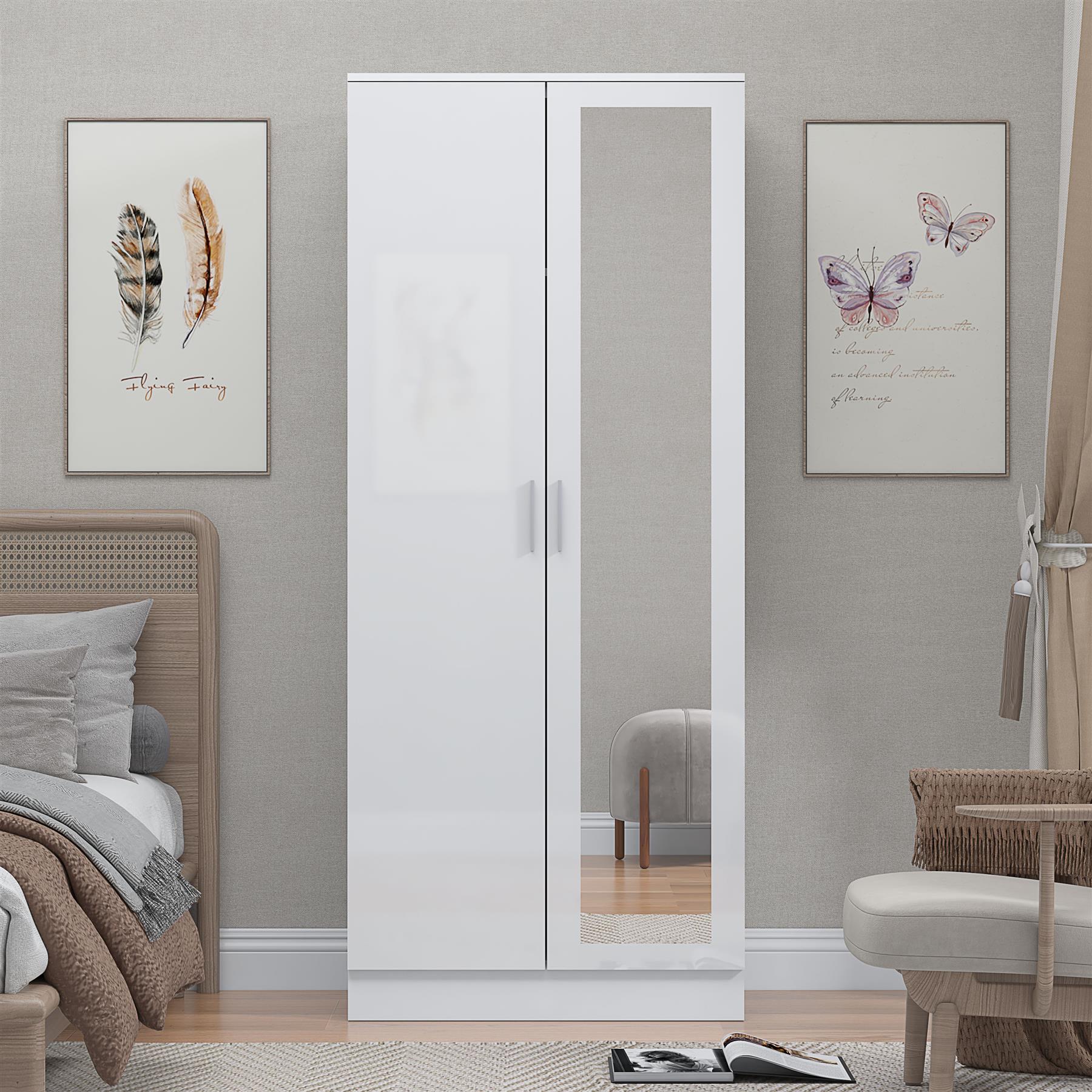 REFLECT Gloss Bedroom Furniture 2 Door Mirrored Wardrobe - 4 Colour Options - Picture 34 of 41