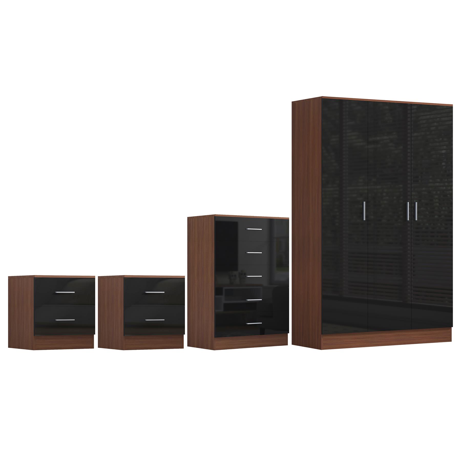 REFLECT Gloss 4pc Bedroom Set - 3 Door Wardrobe + 5 Draw Chest + 2 Bedsides - Picture 24 of 52
