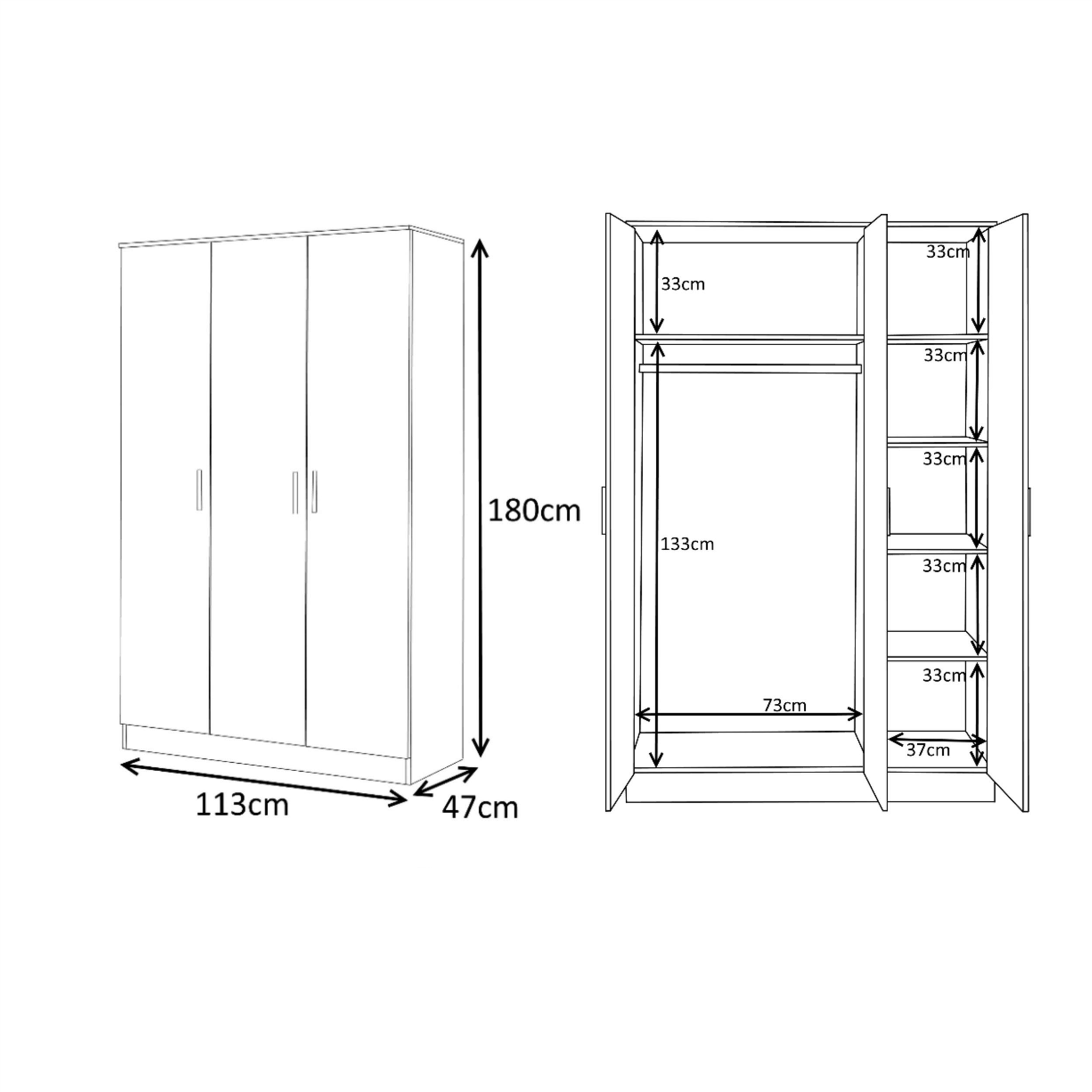 REFLECT Gloss 4pc Bedroom Set - 3 Door Wardrobe + Tall Chest + Bedside + Desk - Picture 8 of 41
