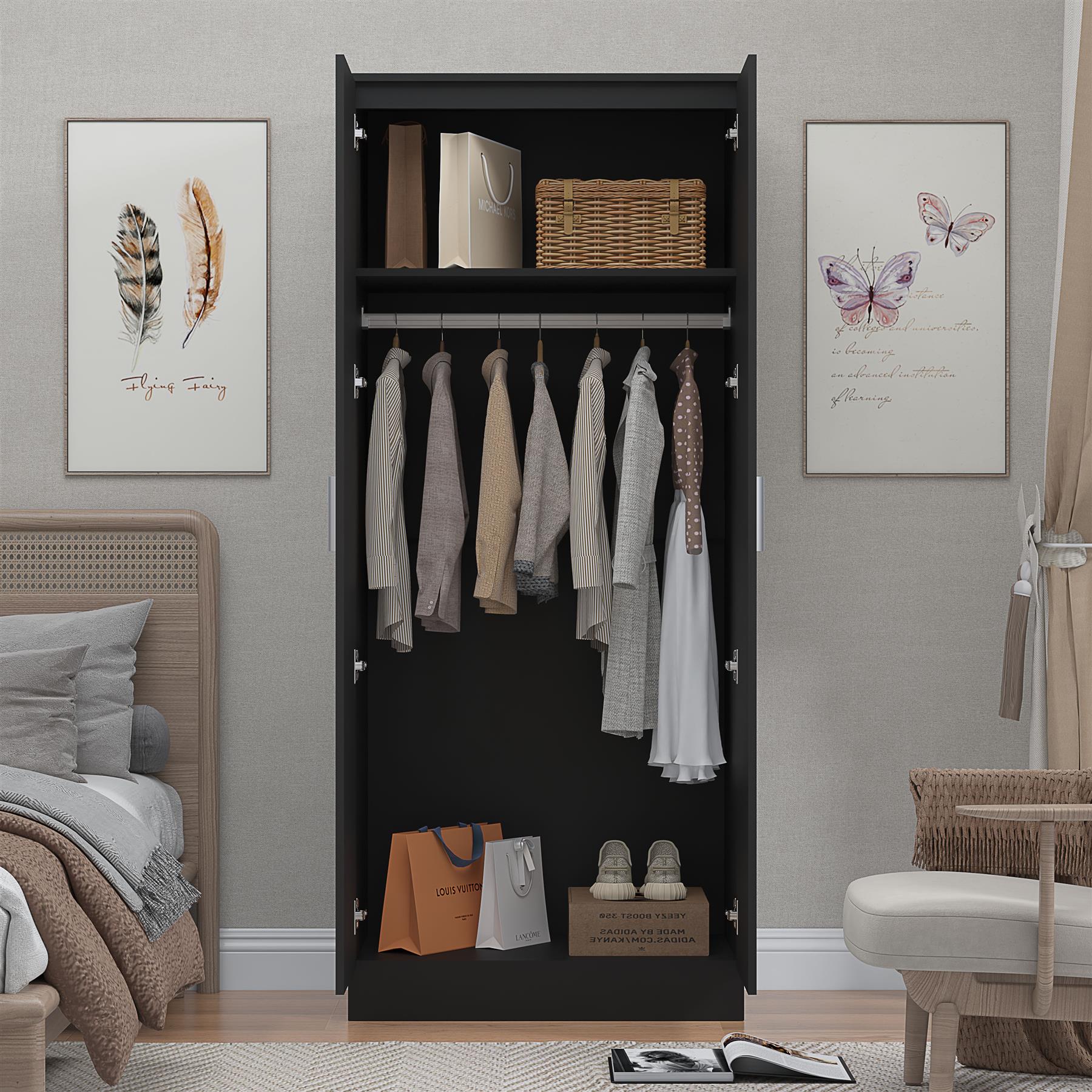 REFLECT Gloss Bedroom Furniture 2 Door Mirrored Wardrobe - 4 Colour Options - Picture 5 of 41
