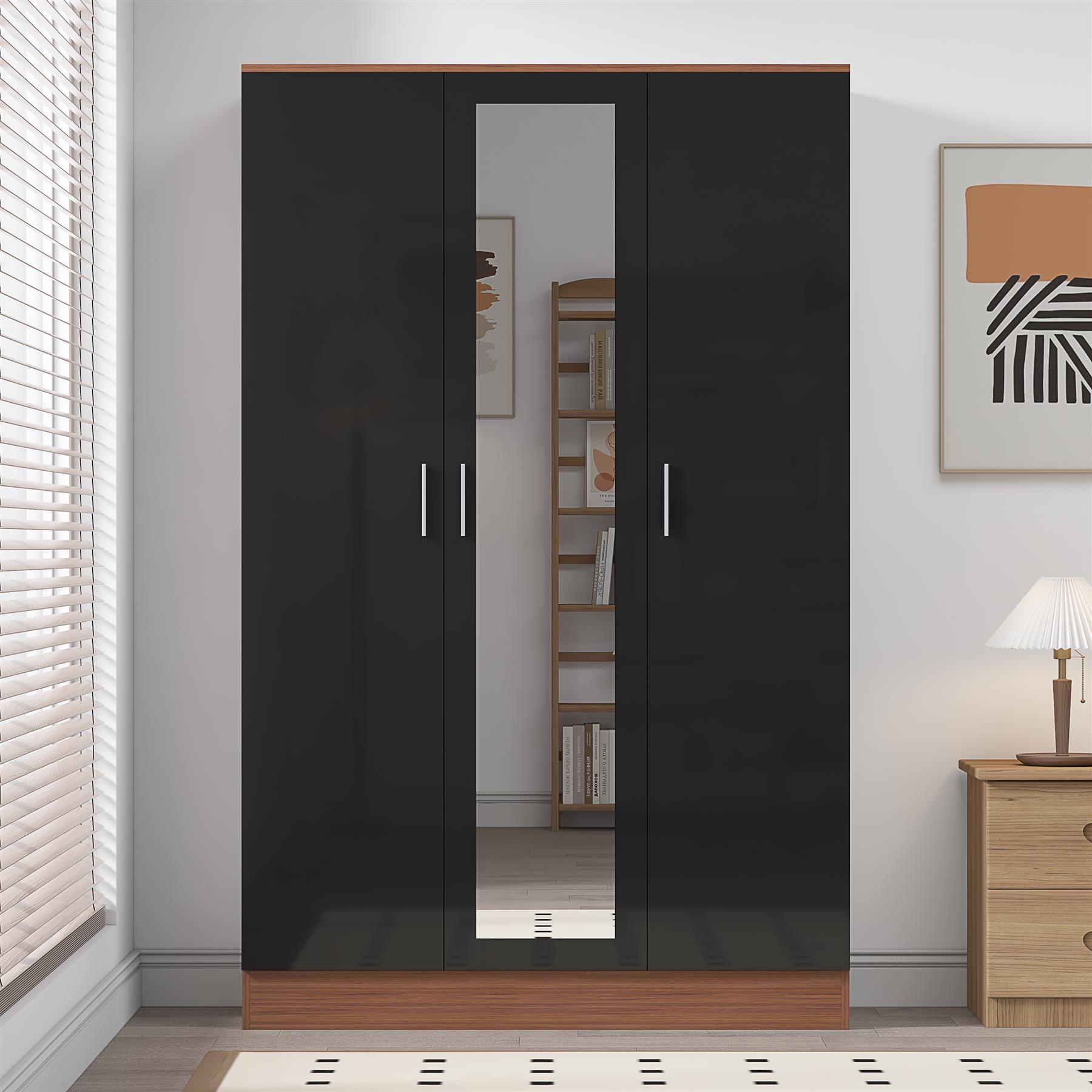 REFLECT Gloss Bedroom Furniture 3 Door Mirrored Wardrobe - 4 Colour Options - Picture 14 of 41