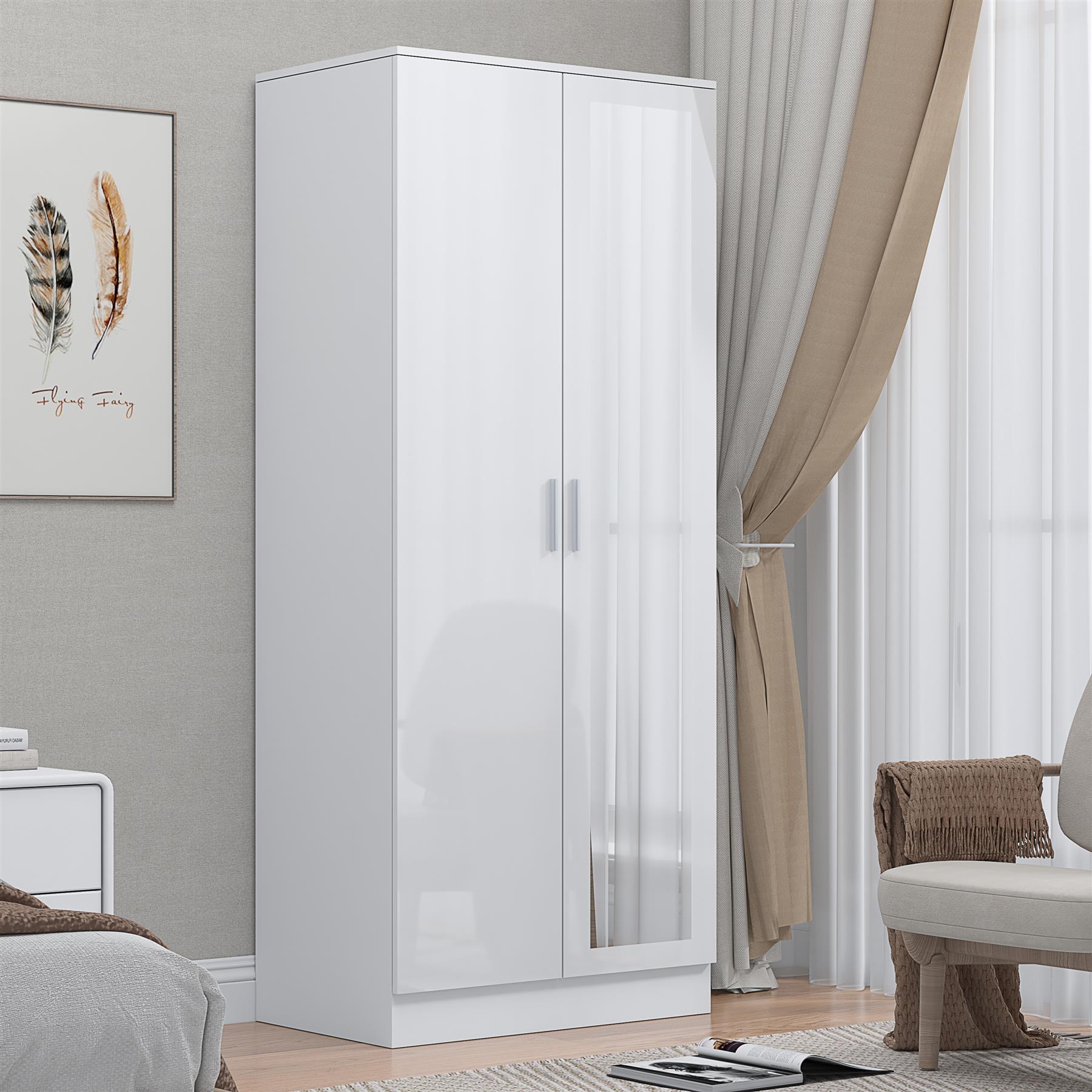 REFLECT Gloss Bedroom Furniture 2 Door Mirrored Wardrobe - 4 Colour Options - Picture 32 of 41