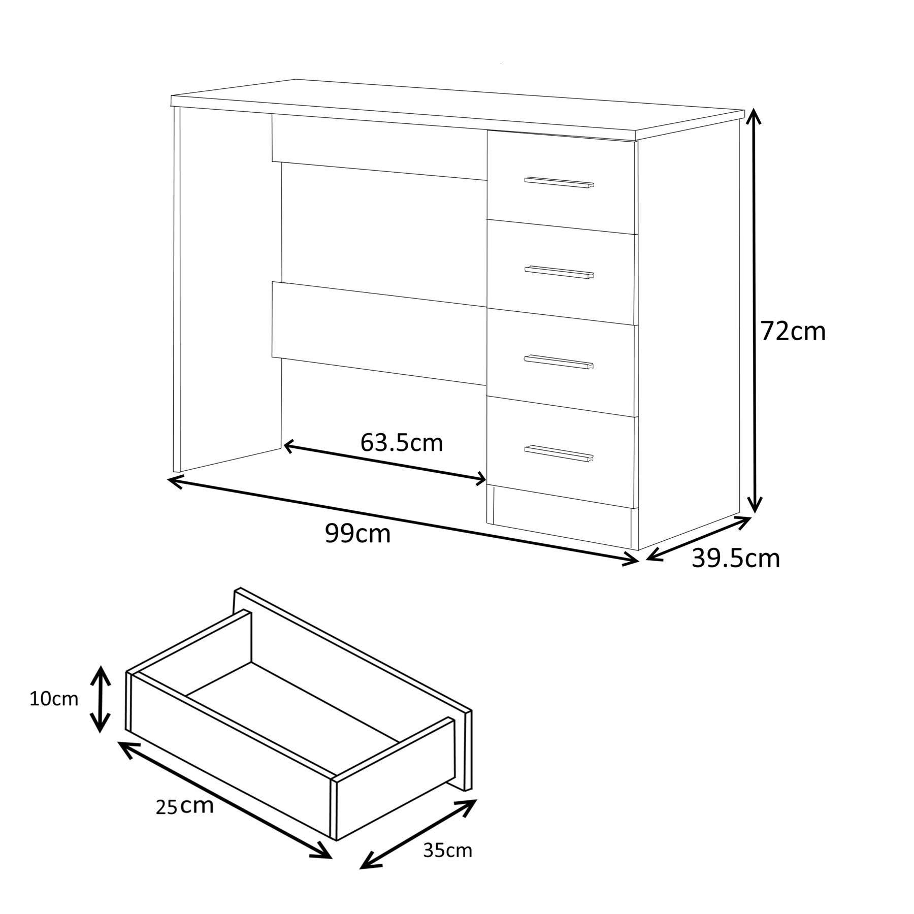REFLECT Gloss 4pc Set - 2 Door Corner Wardrobe + 5 Draw Chest + Bedside + Desk - Picture 31 of 41