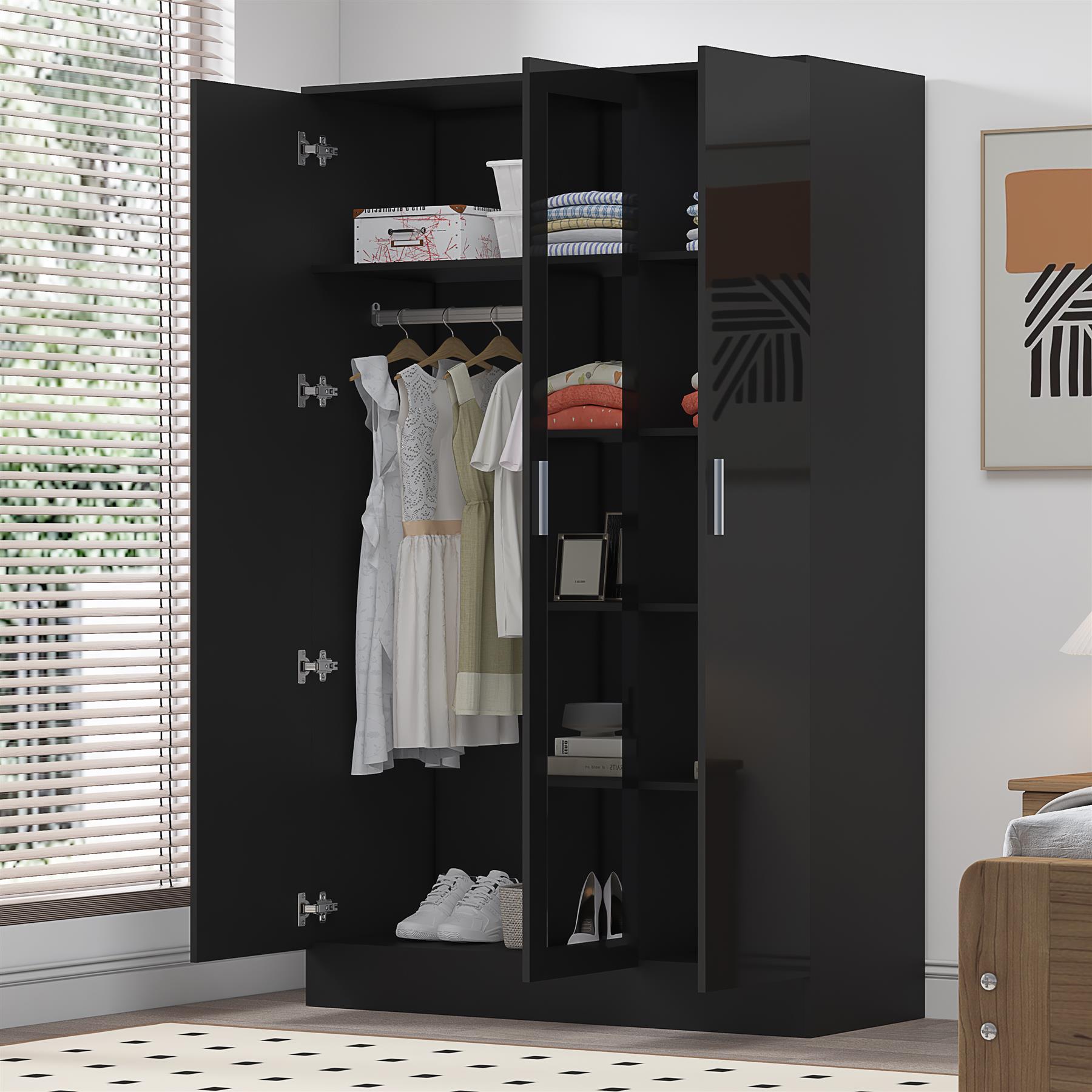 REFLECT Gloss Bedroom Furniture 3 Door Mirrored Wardrobe - 4 Colour Options - Picture 3 of 41