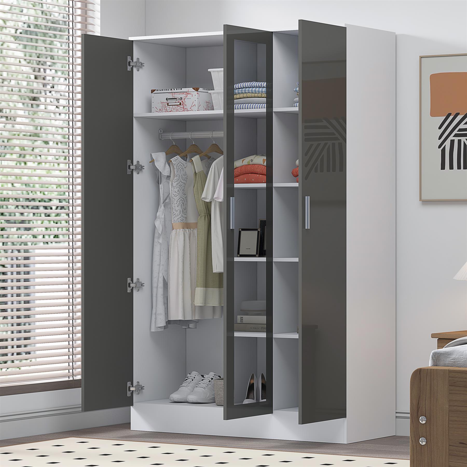 REFLECT Gloss Bedroom Furniture 3 Door Mirrored Wardrobe - 4 Colour Options - Picture 23 of 41