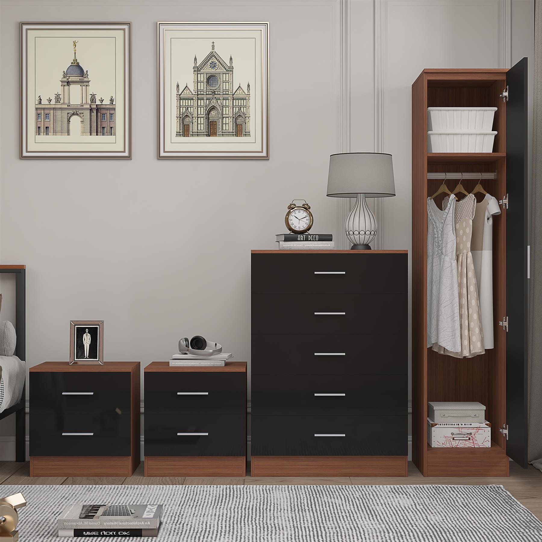 REFLECT Gloss 4pc Bedroom Set - 1 Door Wardrobe + 5 Draw Chest + 2 Bedsides - Picture 17 of 49
