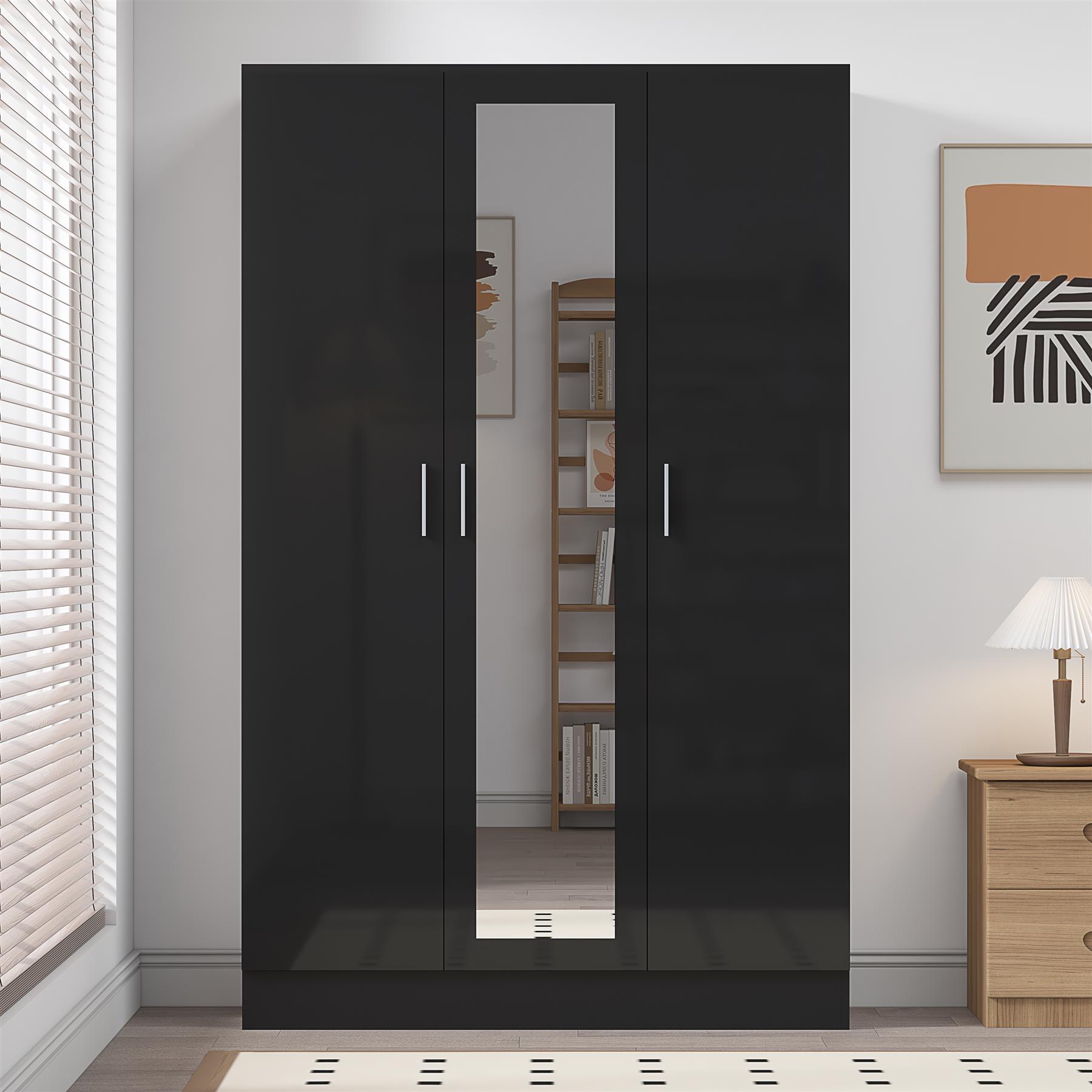 REFLECT Gloss Bedroom Furniture 3 Door Mirrored Wardrobe - 4 Colour Options - Picture 4 of 41