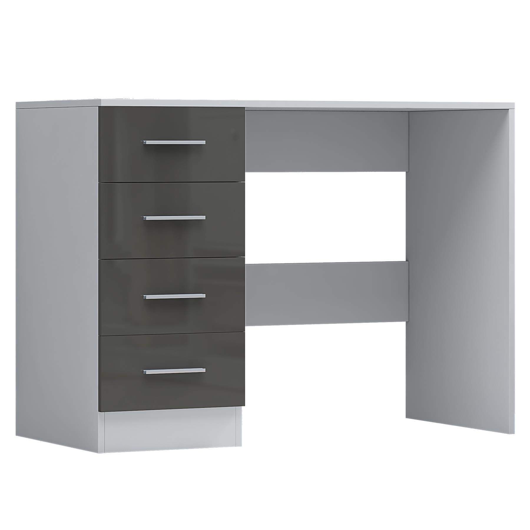 REFLECT Gloss 4pc Set - 3 Door Mirrored Wardrobe + 5 Draw Chest + Bedside + Desk - Picture 37 of 53