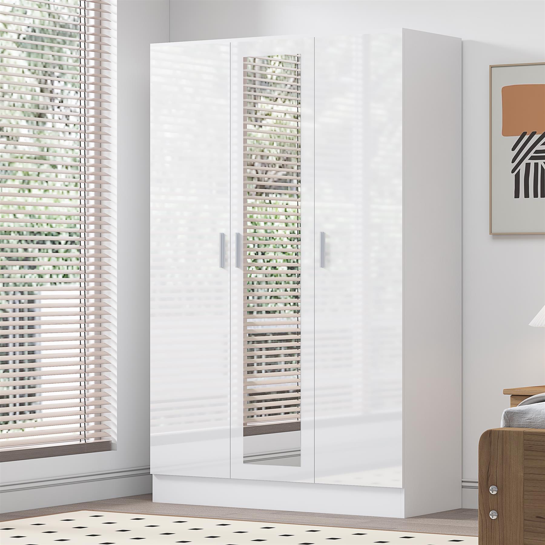 REFLECT Gloss Bedroom Furniture 3 Door Mirrored Wardrobe - 4 Colour Options - Picture 32 of 41
