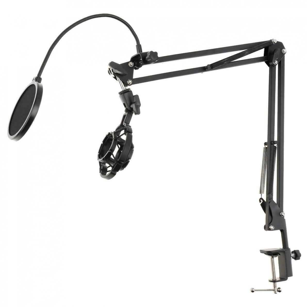 Microphone Suspension Boom Arm Stand Mic Holder Mount Pop Filter Table