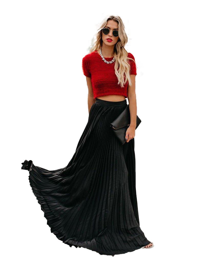 Women's Pleated Elastic Waist Long Maxi Evening Cocktail Party Skirt eBay