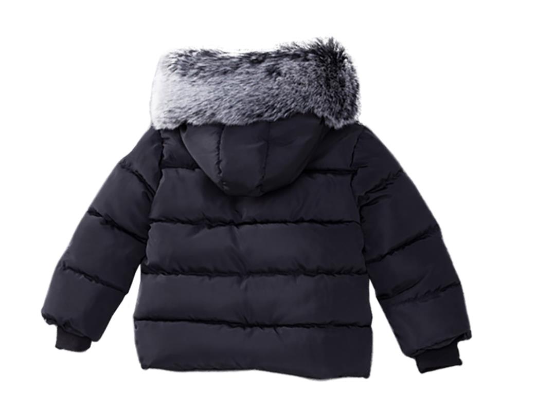 Black Kids Unisex Padded Bubble Parka Winter Jacket with Faux Fur Trim Hood